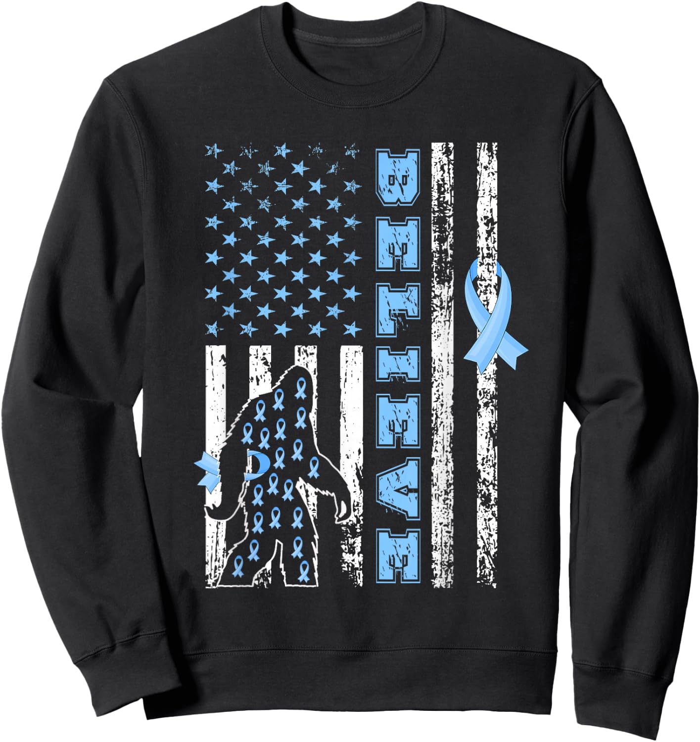 Believe Bigfoot Prostate Cancer Awareness US Flag Sweatshirt - Sweatshirt | Black