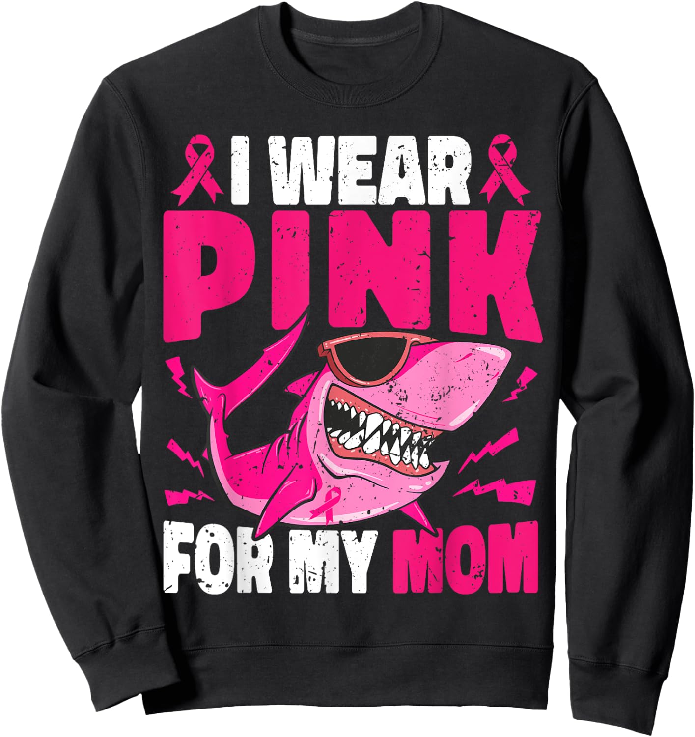 Shark I Wear Pink For My Mom Breast Cancer Awareness Boys Sweatshirt - Sweatshirt | Black