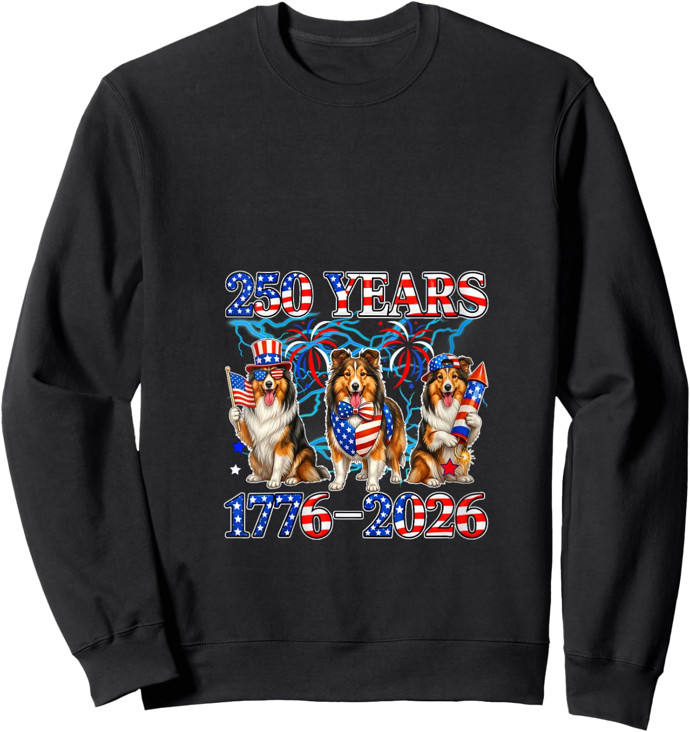 Women's 250th Freedom 1776-2026 4th of July Three Cute Shelties V-Neck Sweatshirt - Sweatshirt | Black