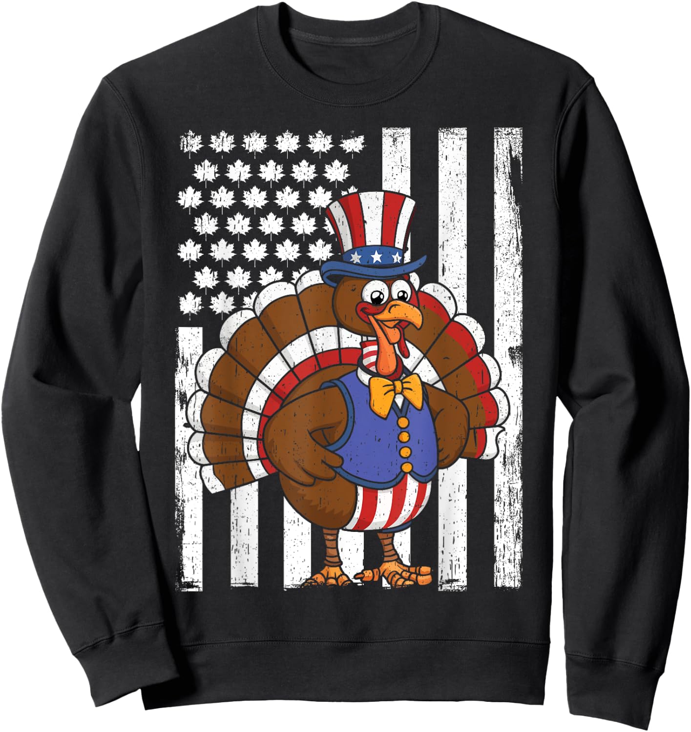 Happy Turkey Day Thanksgiving USA Flag Patriotic Funny Sweatshirt - Sweatshirt | Black