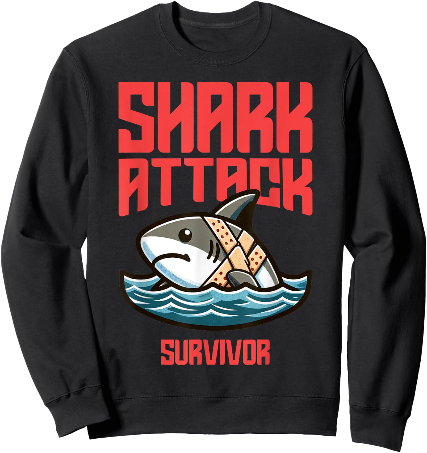 Cool Shark Attack Survivor Injury Beach Funny Shark Women Kids Sweatshirt - Sweatshirt | Black