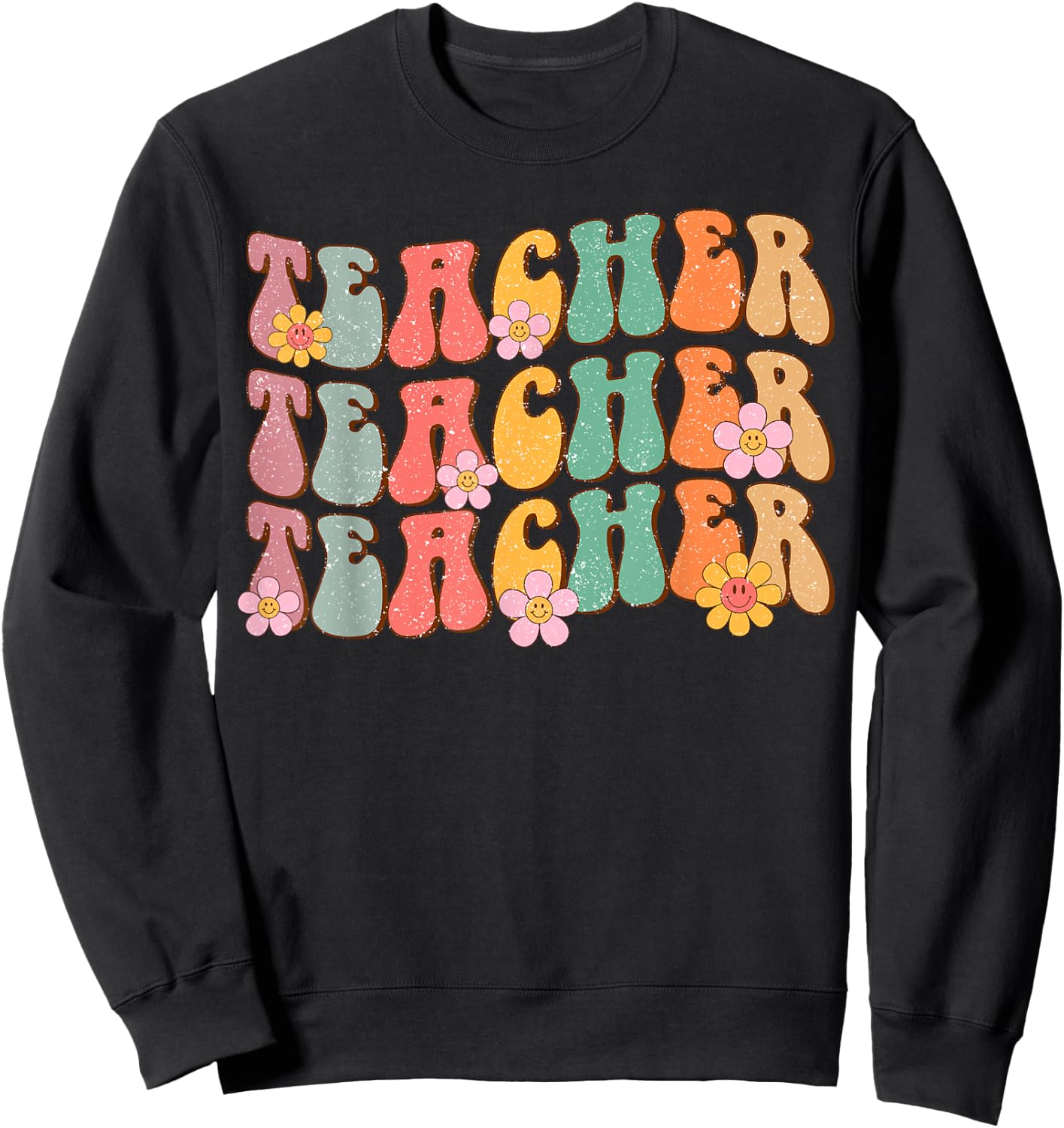 Groovy Teacher Cute Daisy Flower Retro Back to School Sweatshirt - Sweatshirt | Black