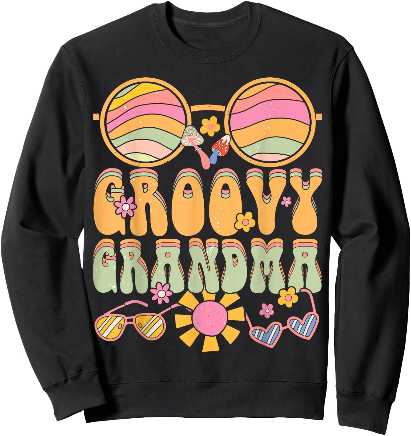 Groovy Grandma 70s 80s Aesthetic Retro Colorful Grandmother Sweatshirt - Sweatshirt | Black