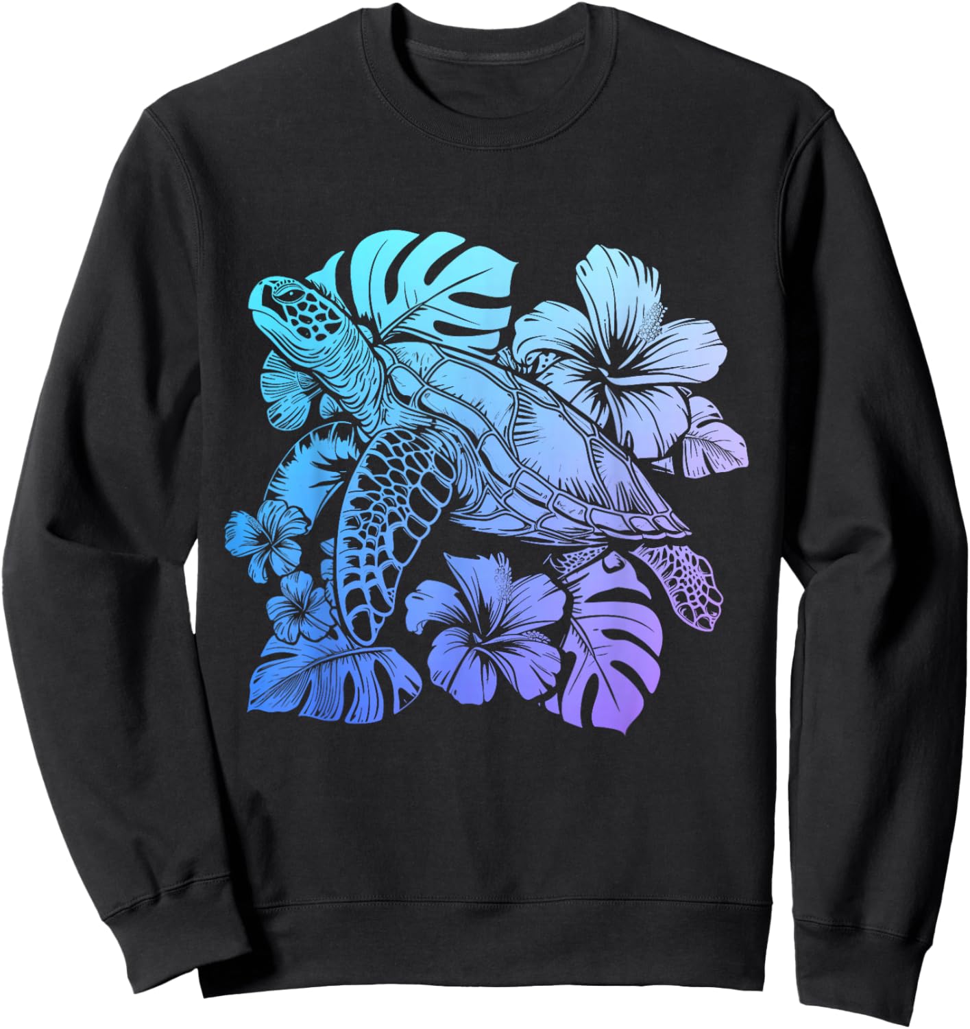 Sea Turtle Hawaiian Flowers Hawaii Scuba Diving Diver Sweatshirt - Sweatshirt | Black
