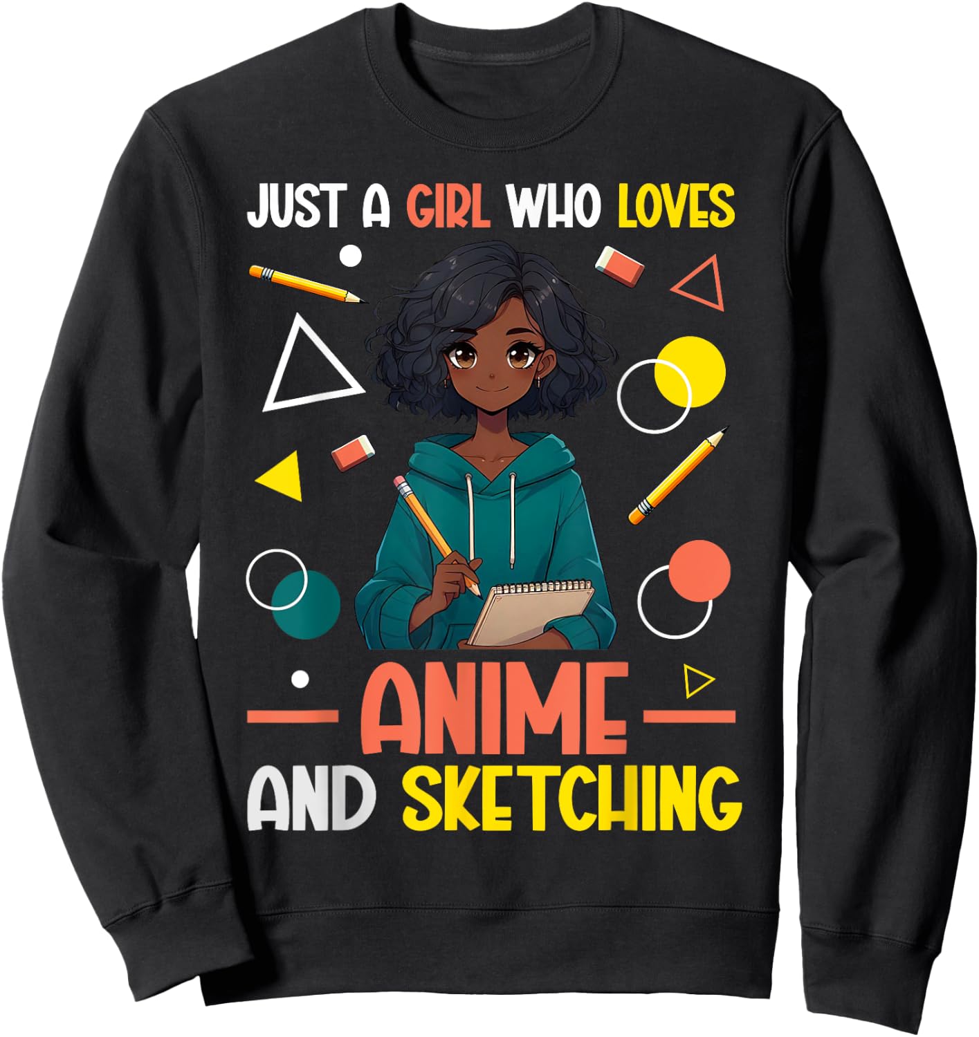 Just A Girl Who Loves Anime And Sketching Afro Anime Merch Sweatshirt - Sweatshirt | Black