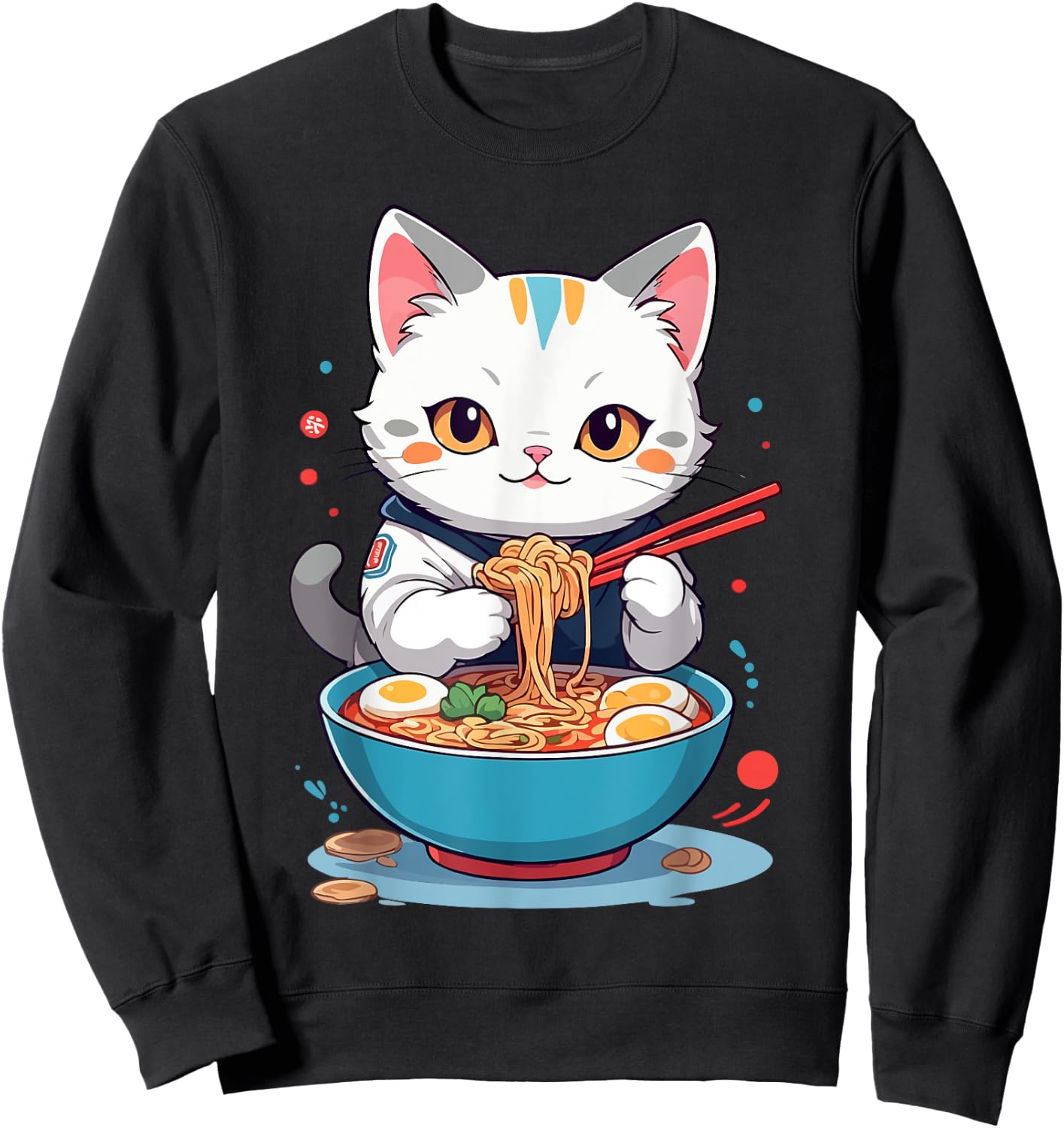 Cat Savoring Ramen Funny Pet Animals and Food Lover Design Sweatshirt - Sweatshirt | Black