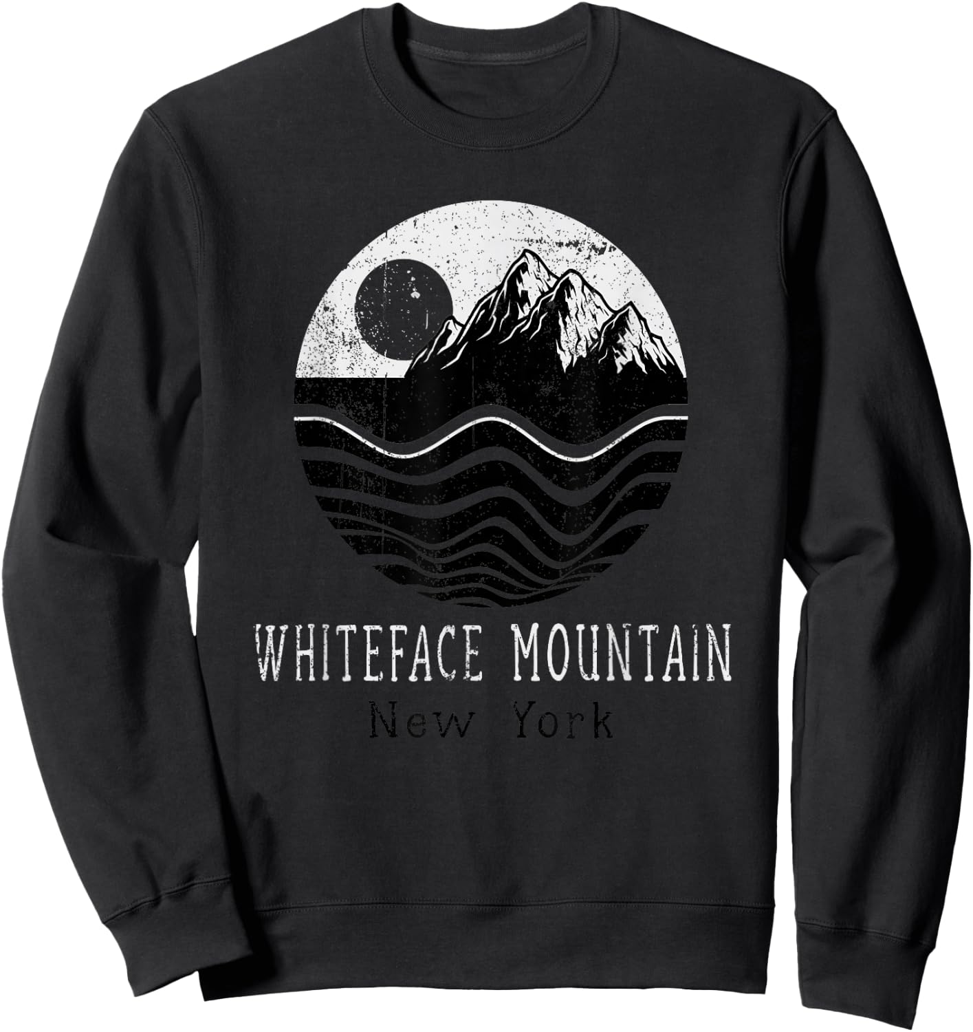 Whiteface Mountains Vintage Mountains Hiking New York Retro Sweatshirt - Sweatshirt | Black