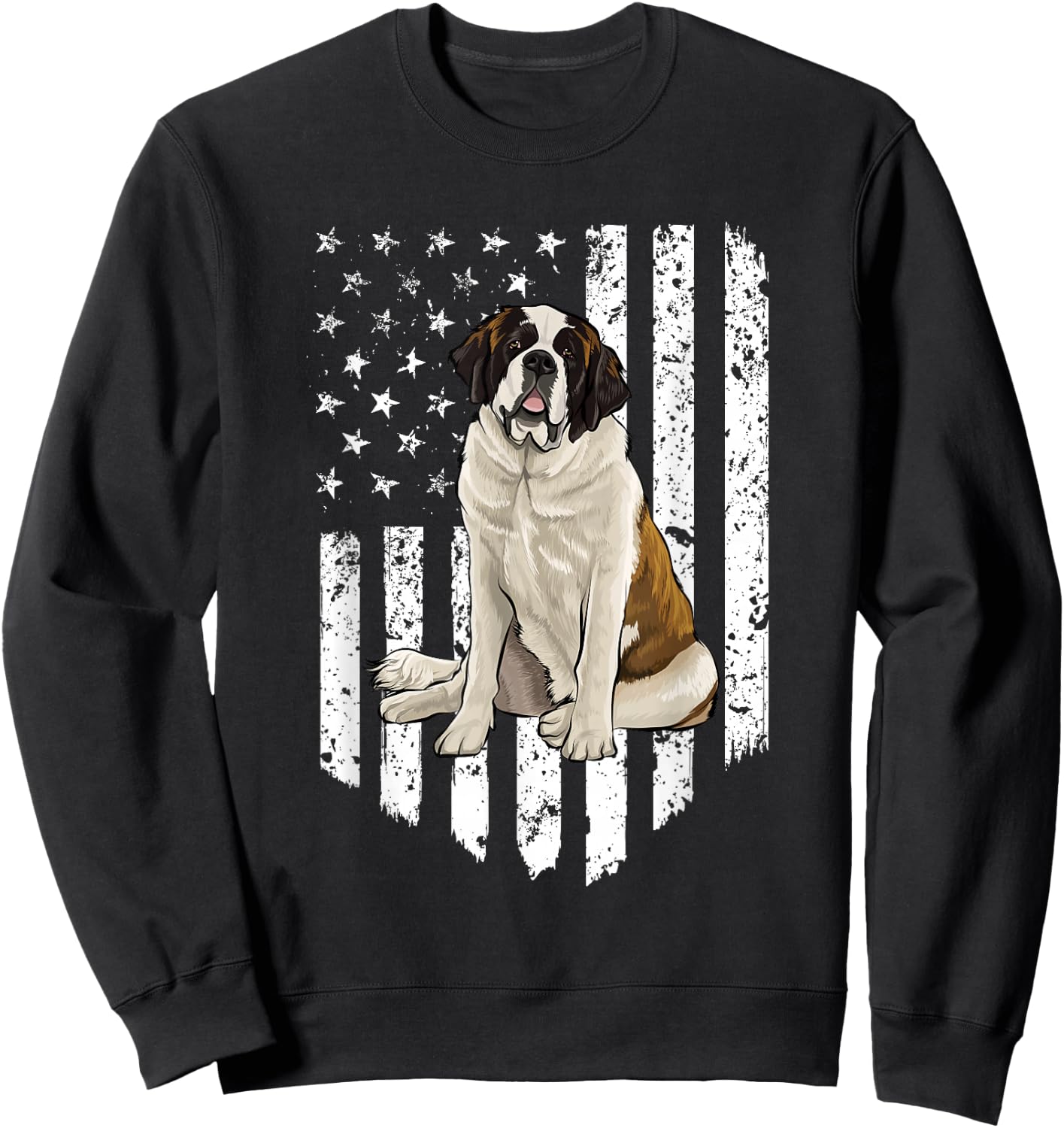 Black White American Flag St. Bernard 4th Of July USA Sweatshirt - Sweatshirt | Black
