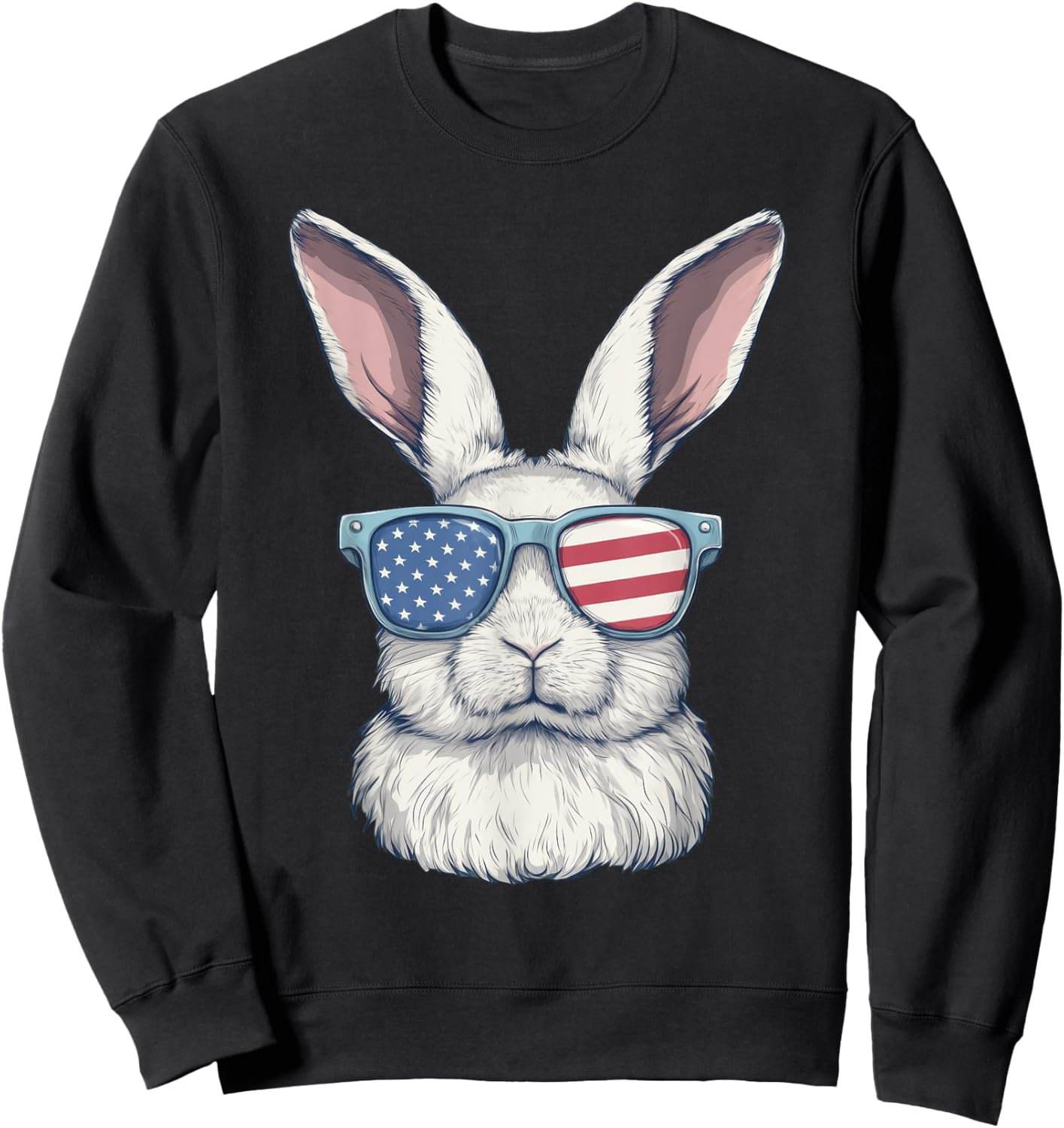 Rabbit Bunny Sunglasses American Flag 4th Of July Sweatshirt - Sweatshirt | Black