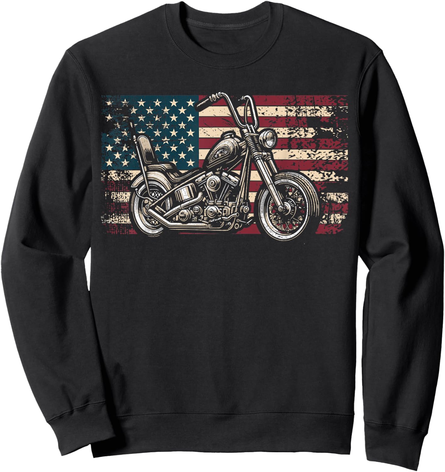 Old Motorcycle American Flag Patriotic Biker USA Flag Sweatshirt - Sweatshirt | Black