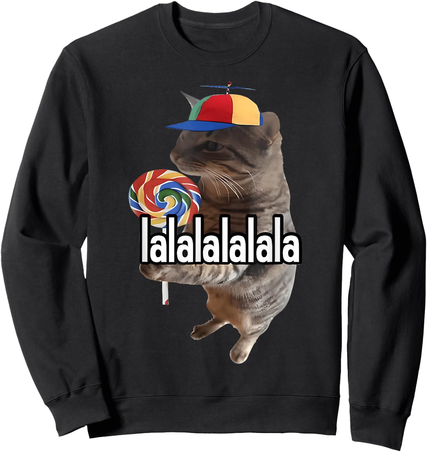 Silly Cat With Lollipop Meme Sweatshirt - Sweatshirt | Black