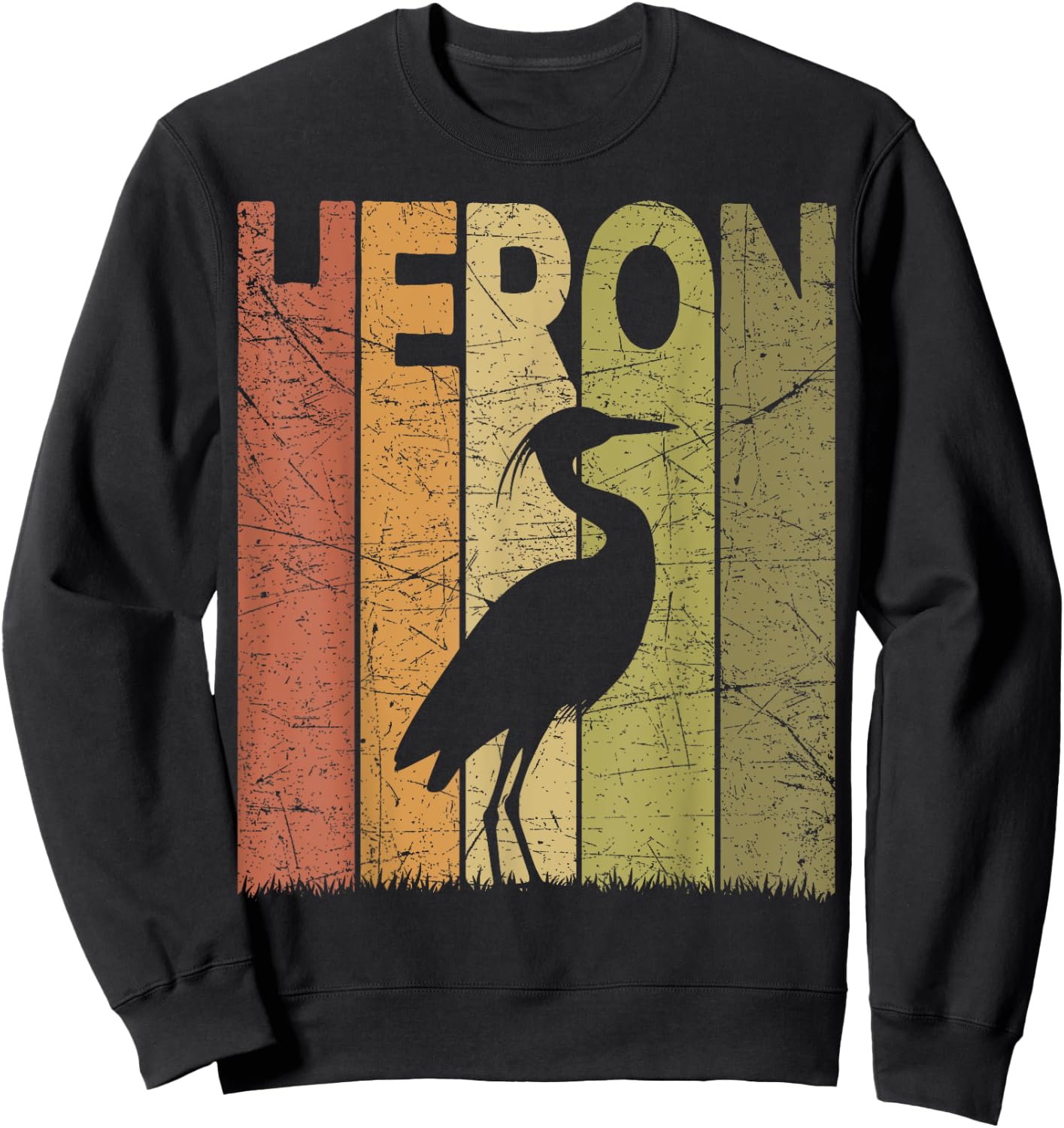 Heron Vintage Birdwatching Heron Retro Ornithology Birding Sweatshirt - Sweatshirt | Black