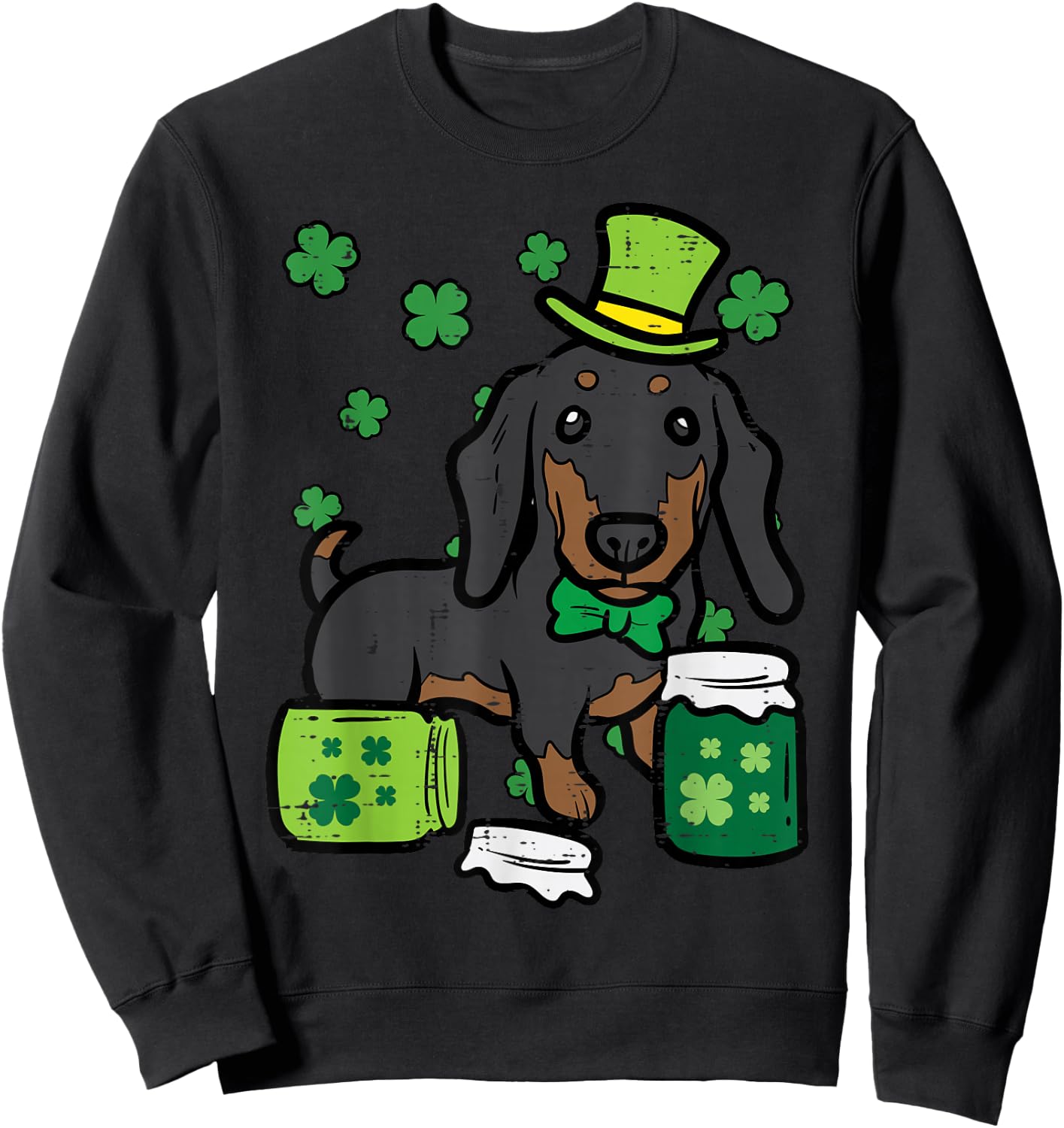 St Patricks Day Dog Dachshund Saint Pattys Women Kids Men Sweatshirt - Sweatshirt | Black