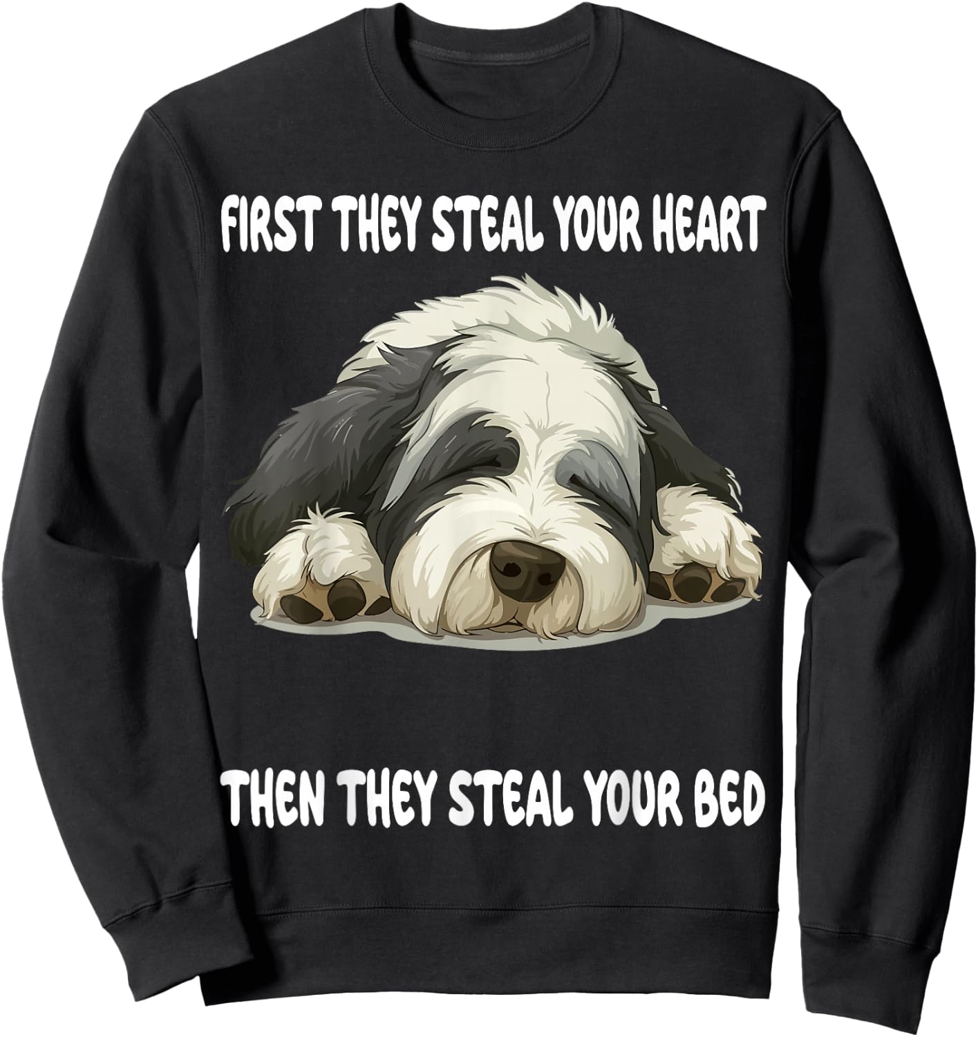 Old English Sheepdog Sleeping Pajamas Nightgown Sweatshirt - Sweatshirt | Black