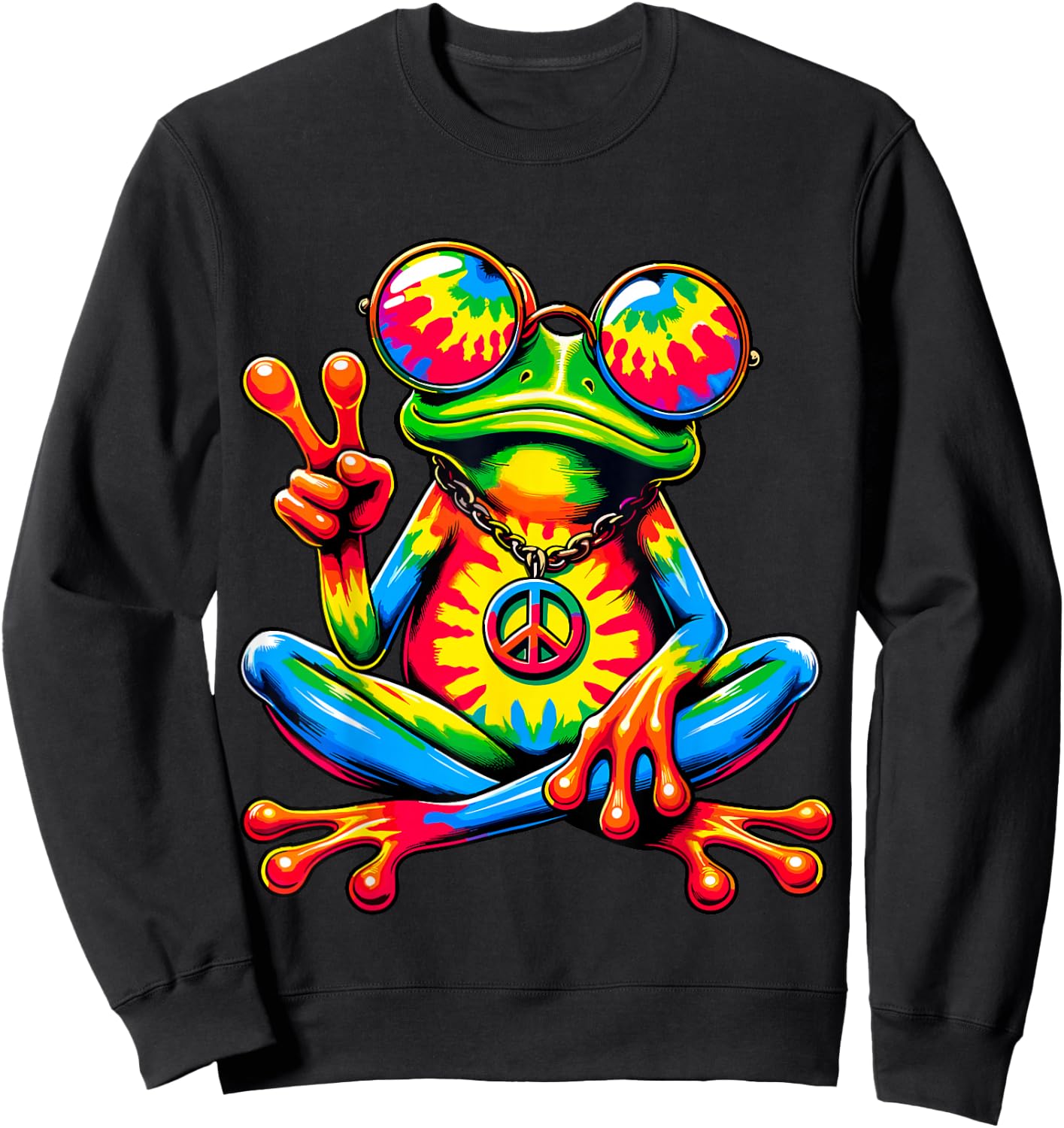 Tie-Dye Peace Frog Peace Sign Hippie Sweatshirt - Sweatshirt | Black