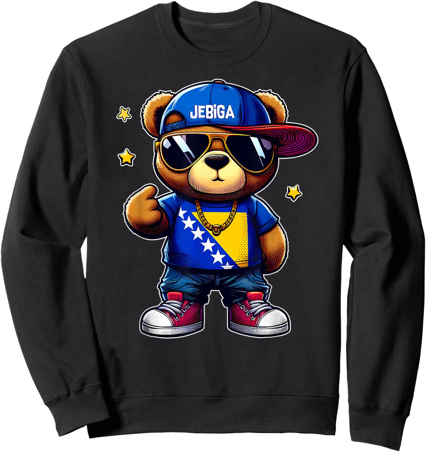 JEBIGA Cute Teddy Bear Funny Bosnian Flag Gift BiH Bosna Sweatshirt - Sweatshirt | Black