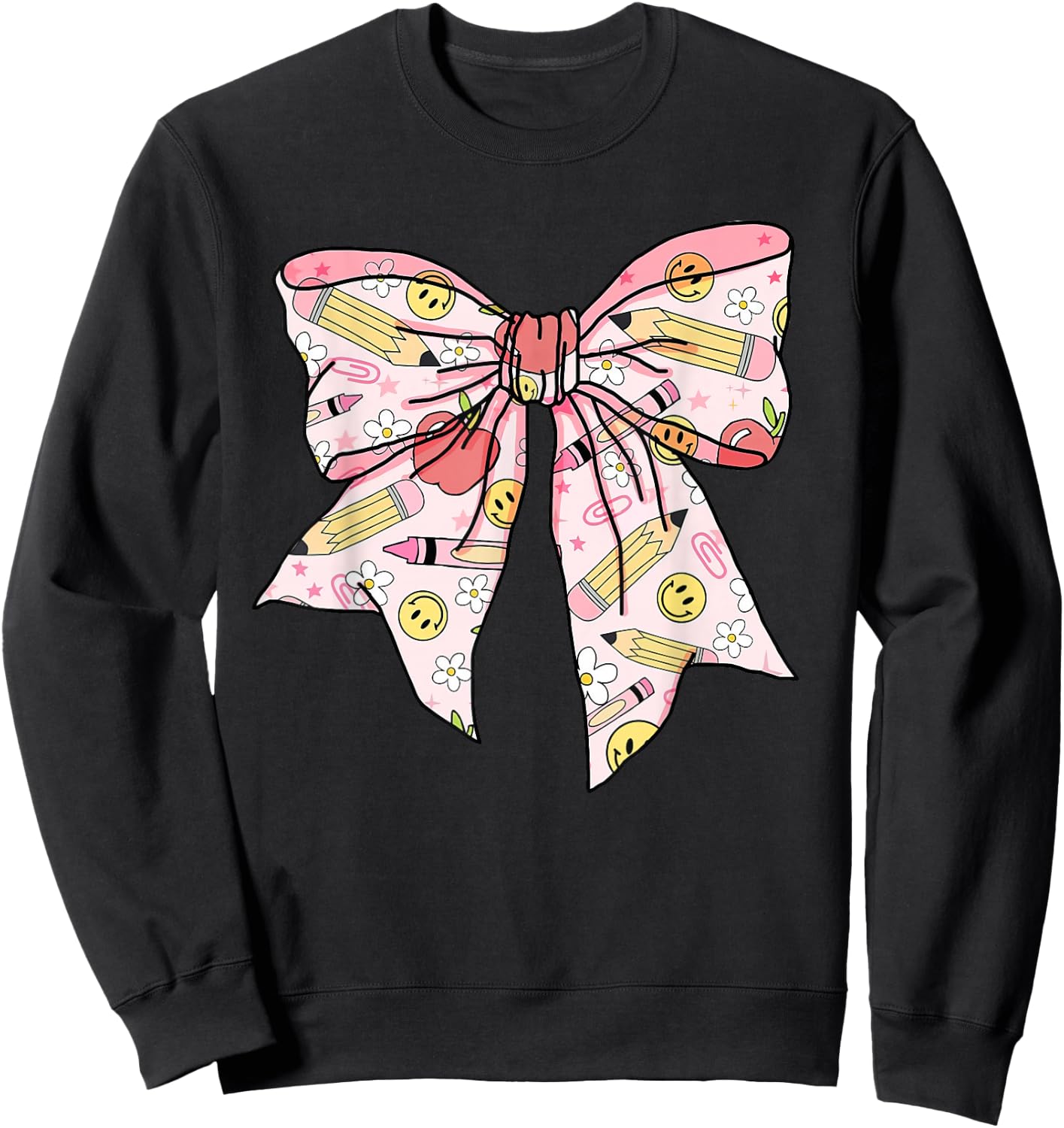 Coquette Bow Teacher Student Happy First Day Back to School Sweatshirt - Sweatshirt | Black