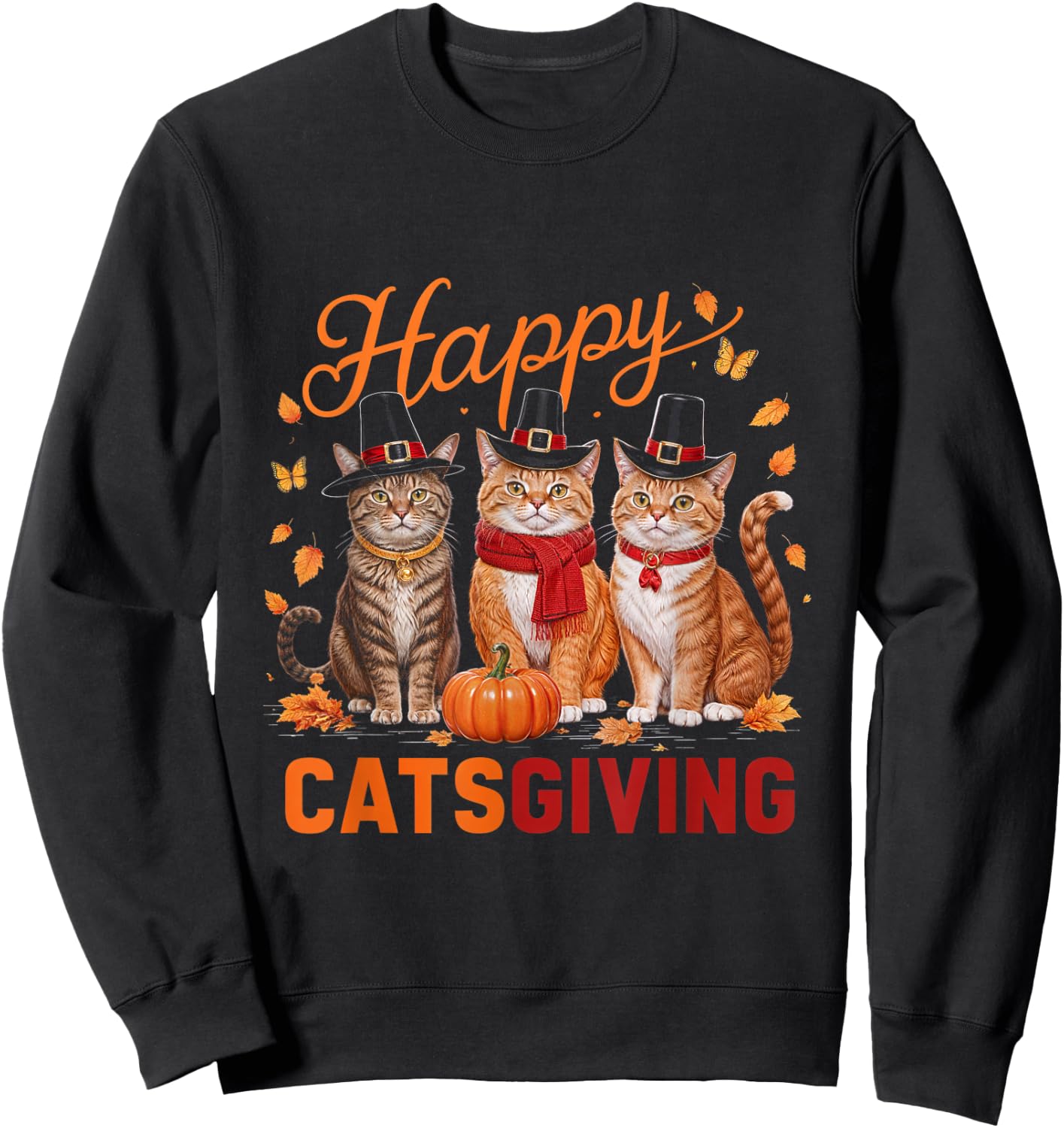 Happy Catsgiving Thanksgiving Cat Pumpkin Fall Cats Sweatshirt - Sweatshirt | Black
