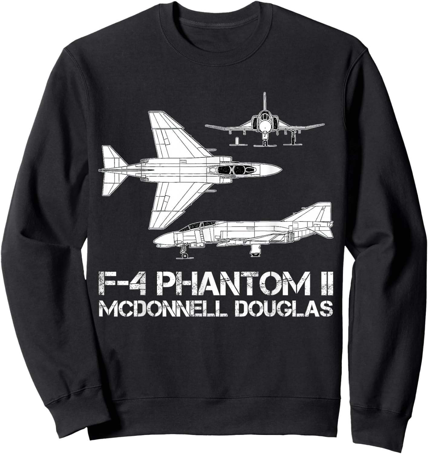 McDonnell Douglas F-4 Phantom II Blueprint Aircraft Sweatshirt - Sweatshirt | Black