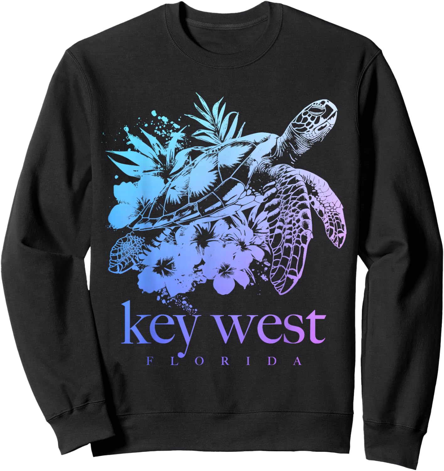 Key West Florida Sea Turtle Flowers Surfer Souvenir Sweatshirt - Sweatshirt | Black