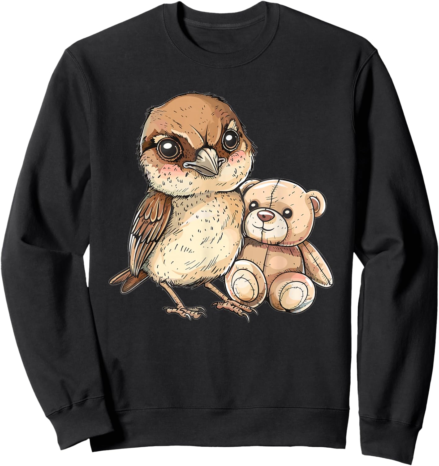 Cute Sparrow With Teddy Bear I Sparrow Sweatshirt - Sweatshirt | Black
