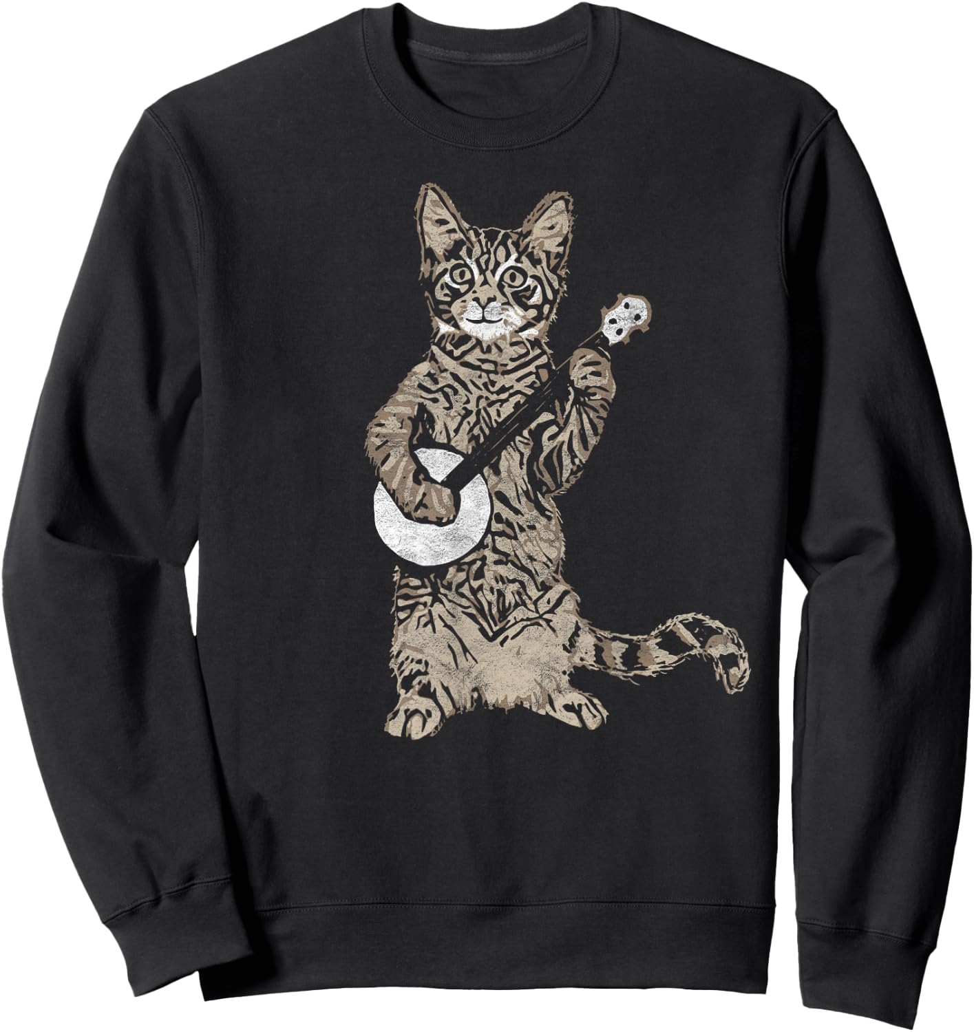 Banjo Cat - Funny Retro Style Bluegrass & Tabby Cat Lover Sweatshirt - Sweatshirt | Black