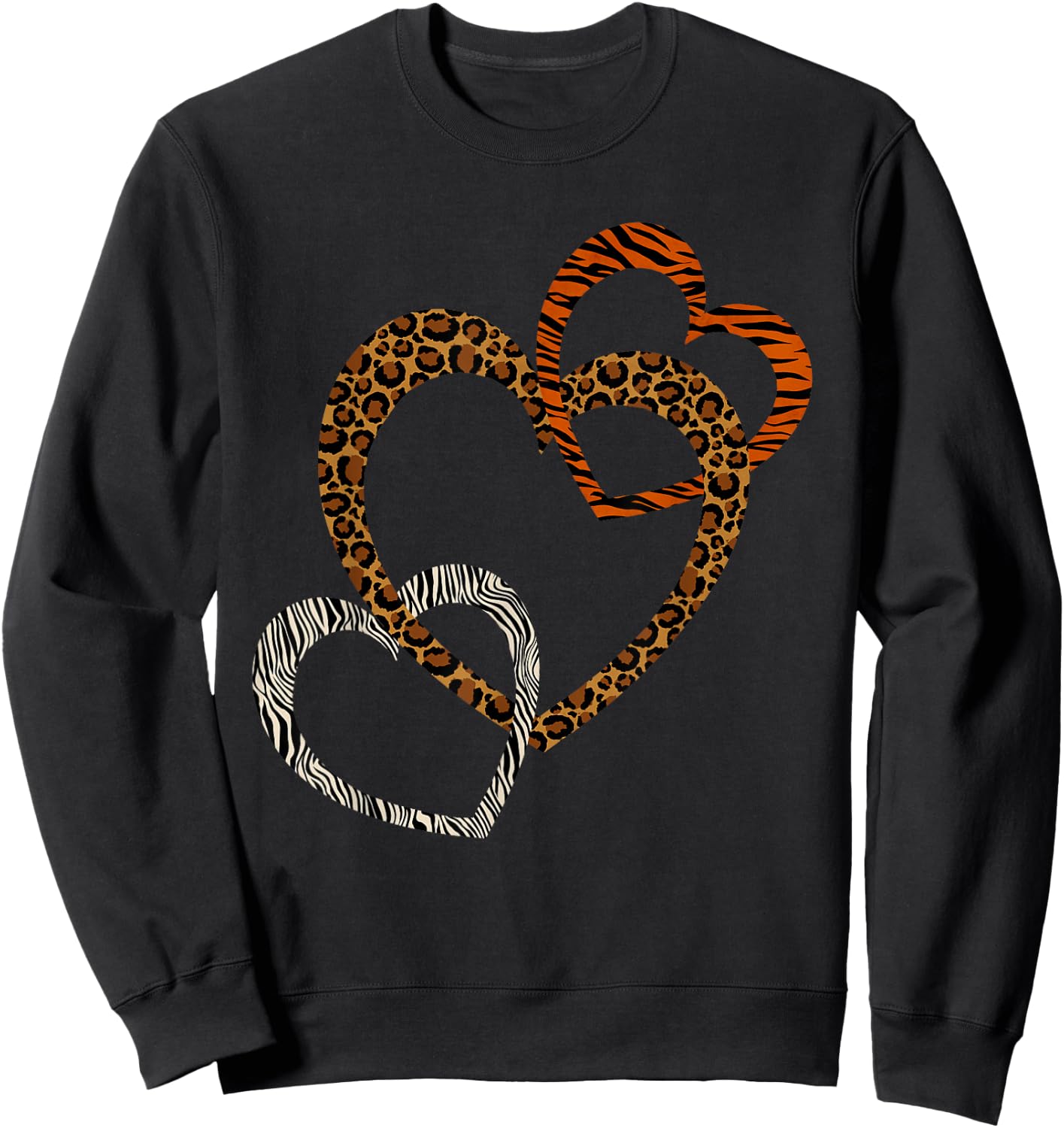 Leopard Tiger Cheetah Zebra Heart Print Shirt Hearts Love Sweatshirt - Sweatshirt | Black