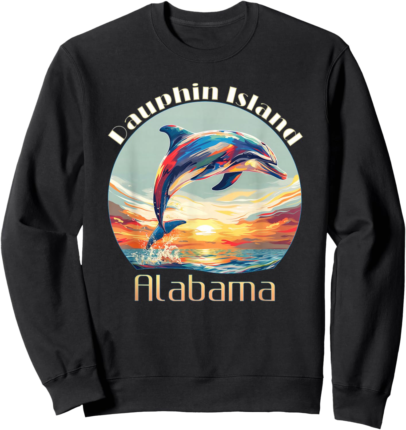Cute Ocean Dolphin Lovers Dauphin Island Alabama Vacation Sweatshirt - Sweatshirt | Black