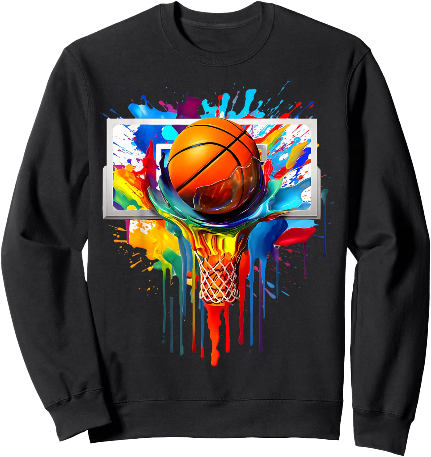 Colorful Basketball Tie Dye Color Splash Hoop Net Slam Dunk Sweatshirt - Sweatshirt | Black