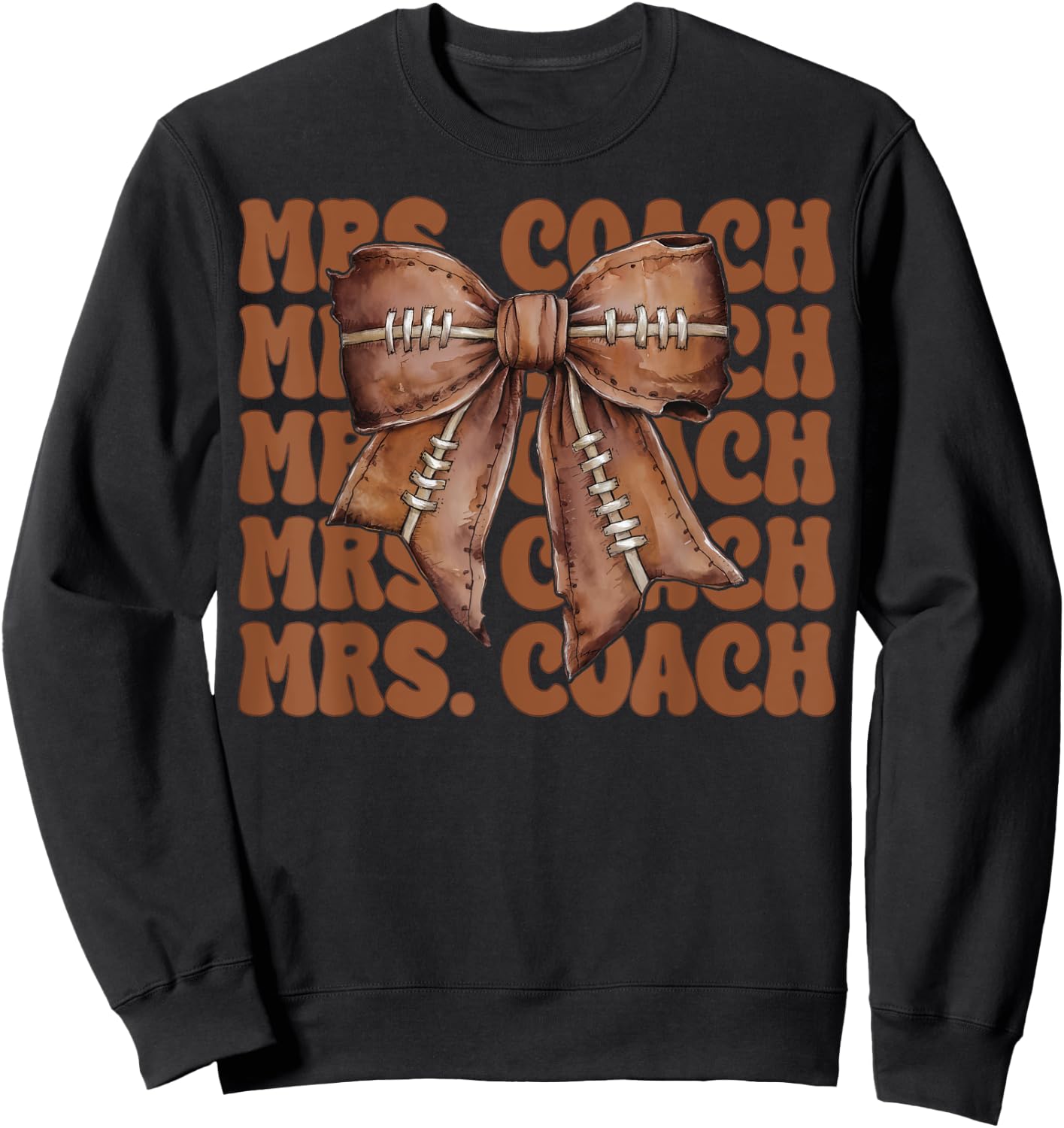Mrs. Coach American Football Mom Mother's Day Coquette Bow Sweatshirt - Sweatshirt | Black