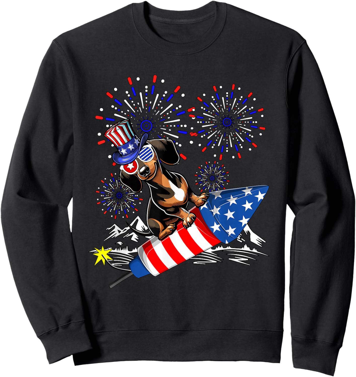 Dachshund Costume 4th Of July Fireworks Patriotic Lover Kids Sweatshirt - Sweatshirt | Black