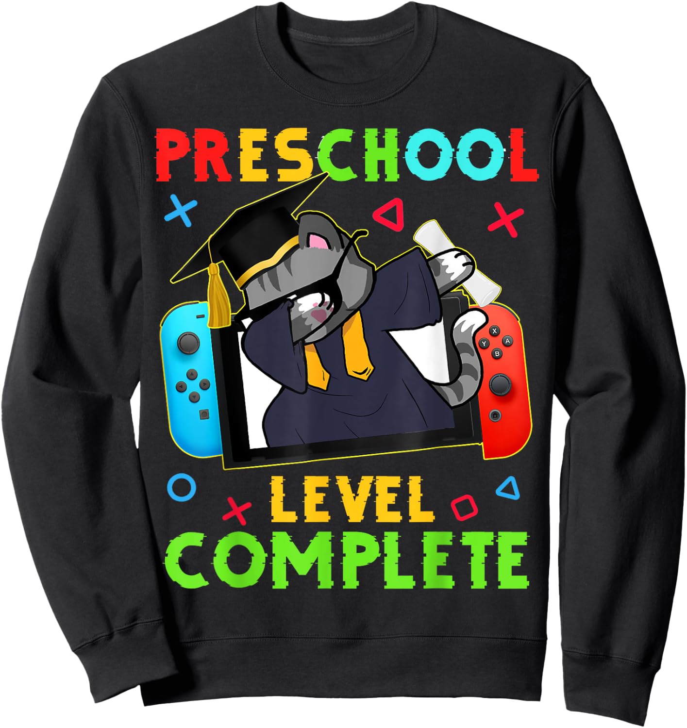 Preschool Level Complete Graduation 2024 PreK Gamer Cat Kids Sweatshirt - Sweatshirt | Black