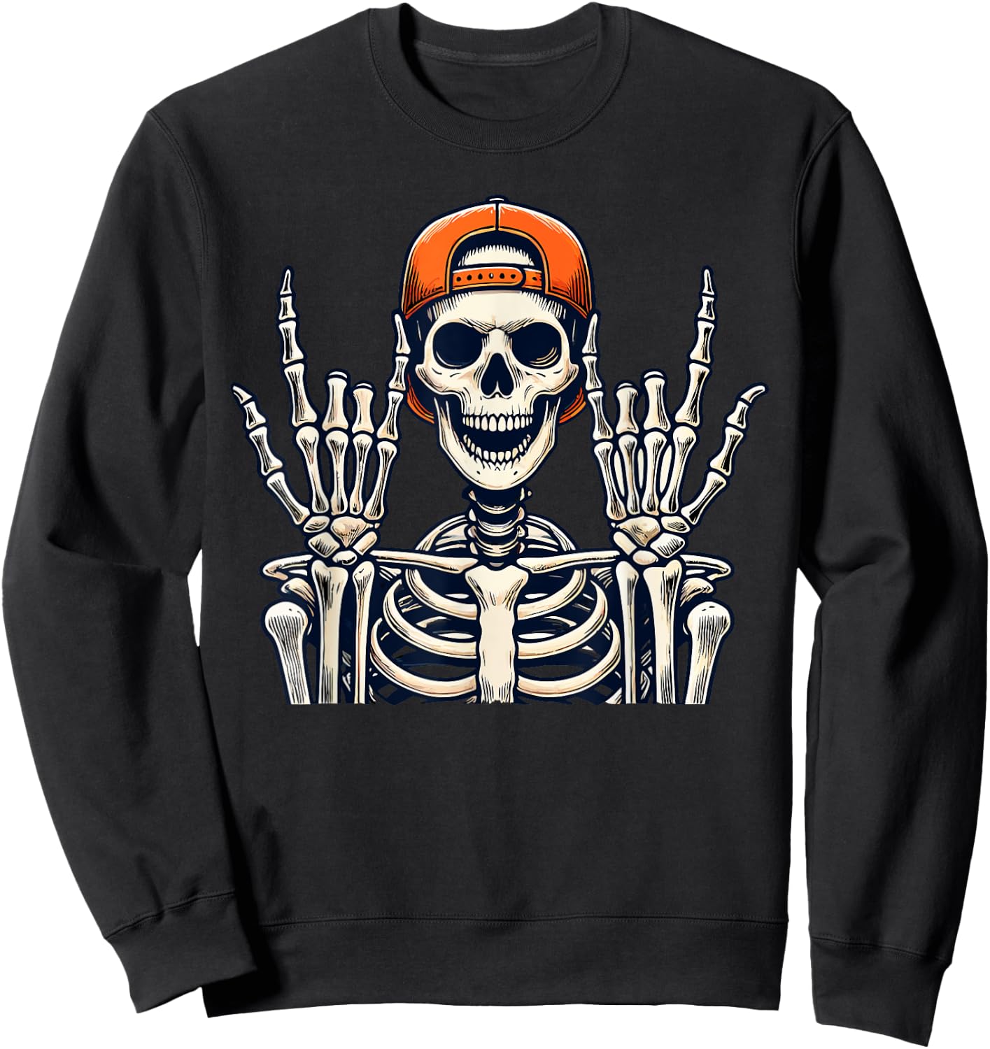 Rocker Skeleton Cap Skater Cool Halloween Punk Rock Men Boys Sweatshirt - Sweatshirt | Black