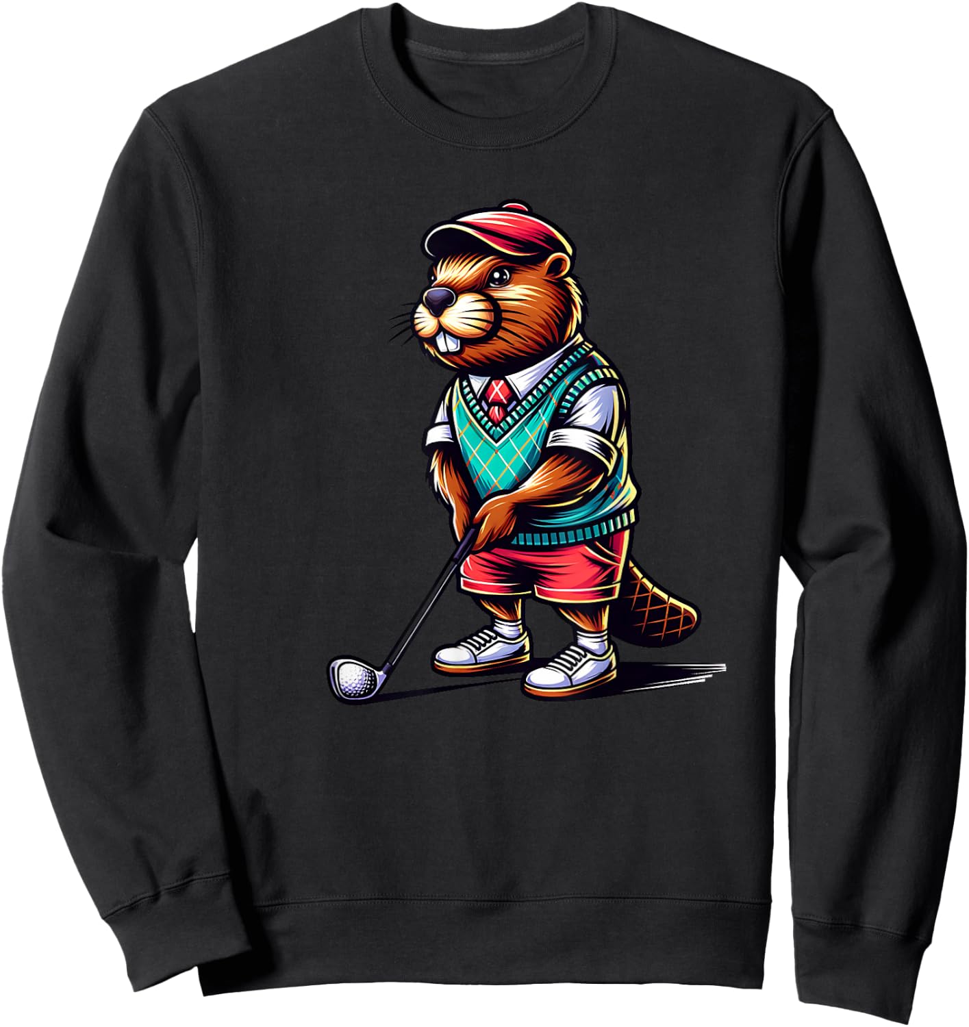 Funny Beaver Golfer Rodent Golfing Sports Sweatshirt - Sweatshirt | Black