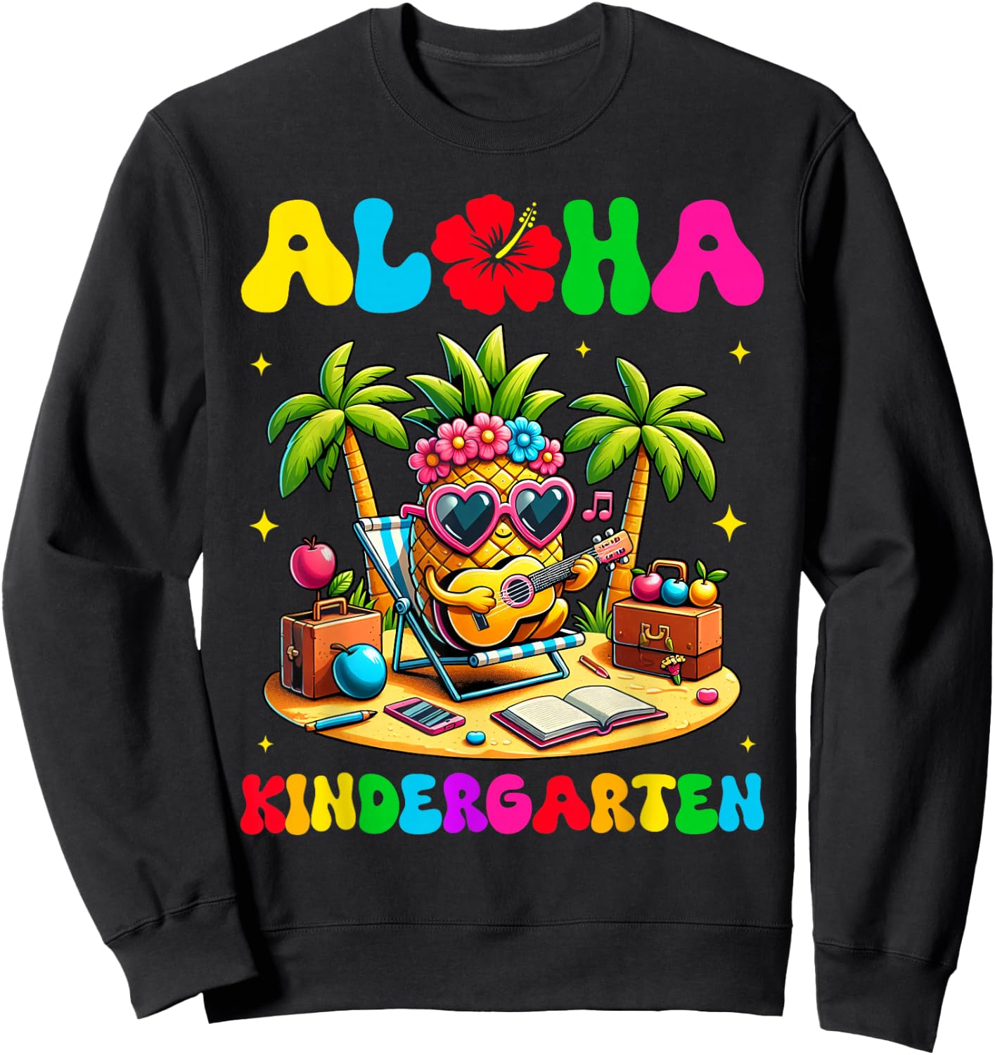 Aloha Kindergarten Pineapple Hawaii Back to School Kids Girl Sweatshirt - Sweatshirt | Black