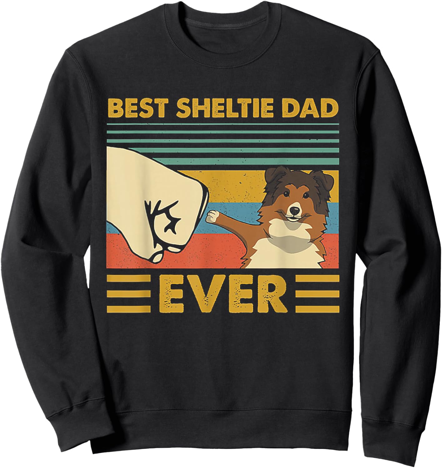 Best Sheltie Dad Ever Retro Vintage Sunset Sweatshirt - Sweatshirt | Black