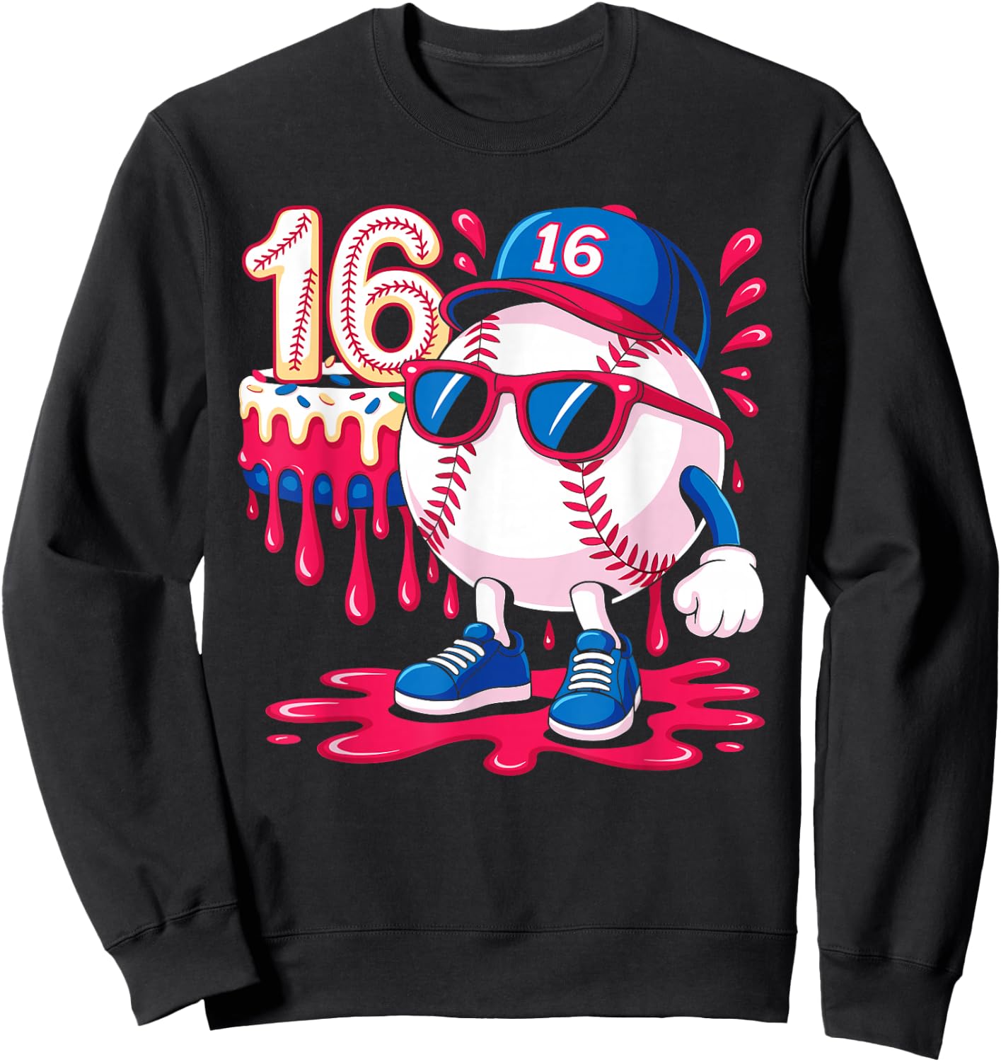 Baseball 16 Year Old Ice Cream Drip 16th Birthday Sweatshirt - Sweatshirt | Black