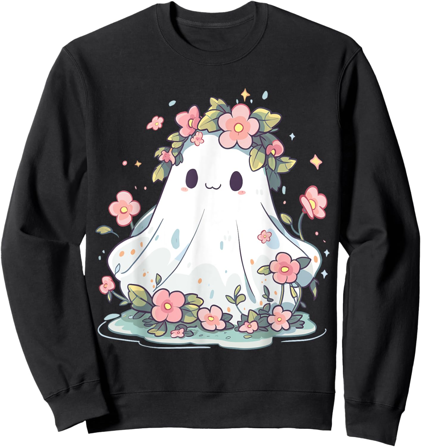 Halloween Shirt Floral Ghost Women Halloween Costume Sweatshirt - Sweatshirt | Black