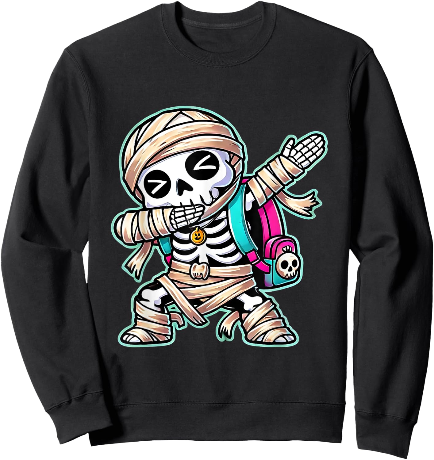 Funny Dabbing Skeleton Dab Costumes Spooky Halloween Mummy Sweatshirt - Sweatshirt | Black