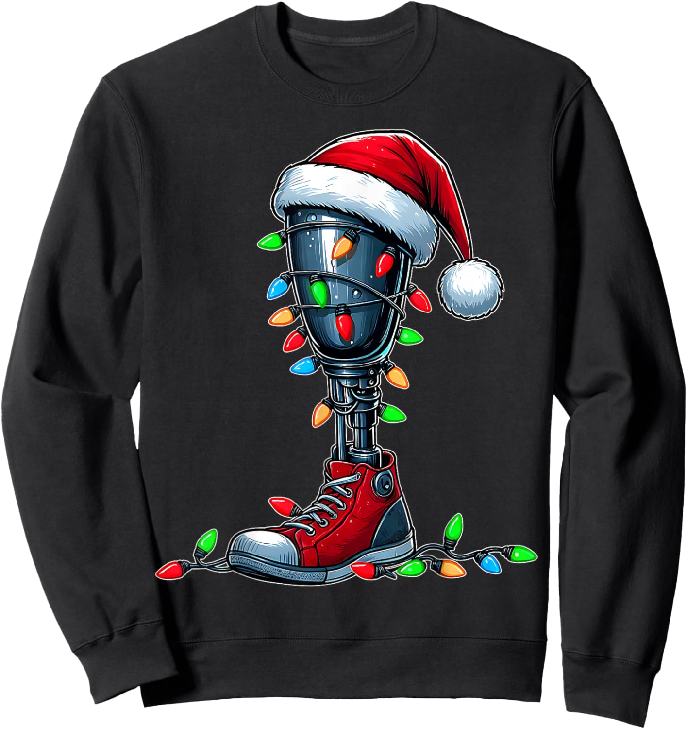 Leg Prosthetics Amputee Amputation Xmas - Adult, Black, Short Sleeve, Classic Fit, , Small Sweatshirt - Sweatshirt | Black