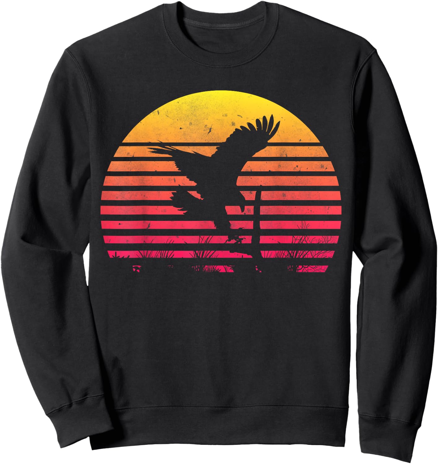 Retro Hawk Sunset Vintage Bird Lover Hawk Whisperer 70s 80s Sweatshirt - Sweatshirt | Black