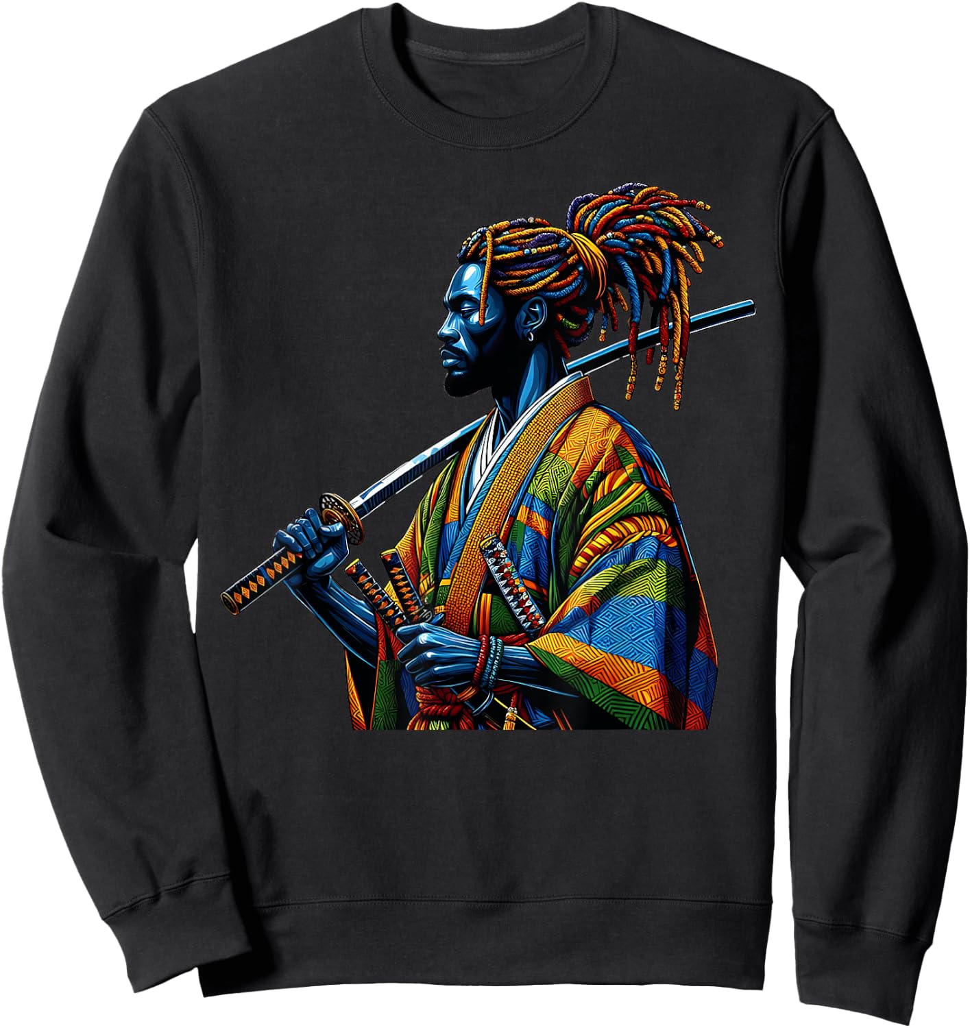 Black History Month Afro American Samurai Warrior Anime Art Sweatshirt - Sweatshirt | Black