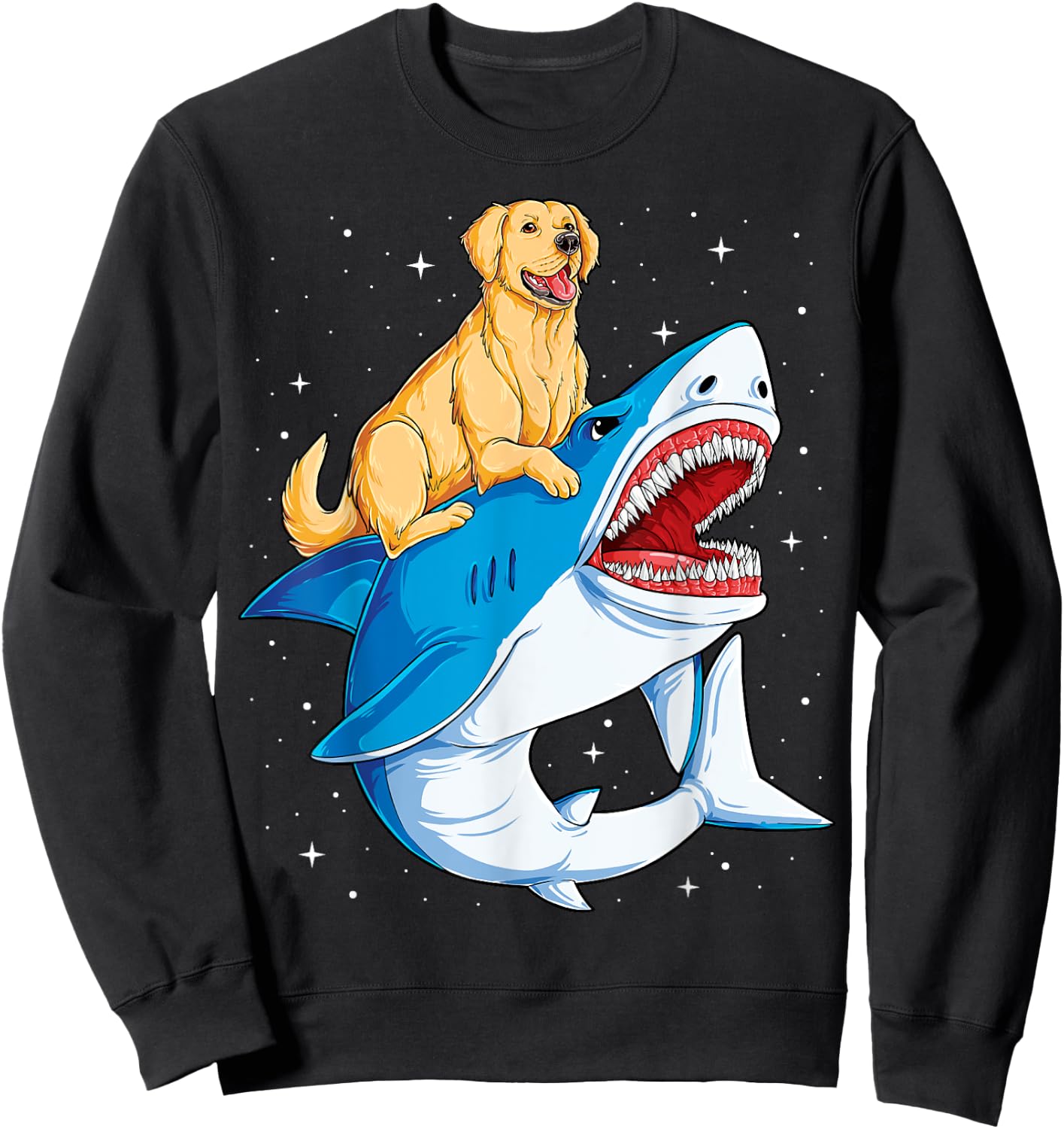 Golden Retriever Riding Shark Jawsome Dog Lover Galaxy Space Men Women Girls Kids Sweatshirt - Sweatshirt | Black