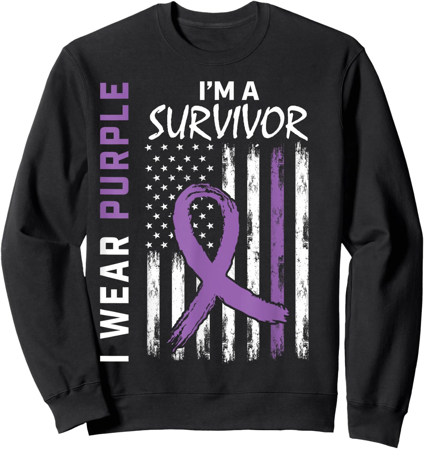Wear Purple Pancreatic Cancer Survivor Gifts Women Men Flag Sweatshirt - Sweatshirt | Black