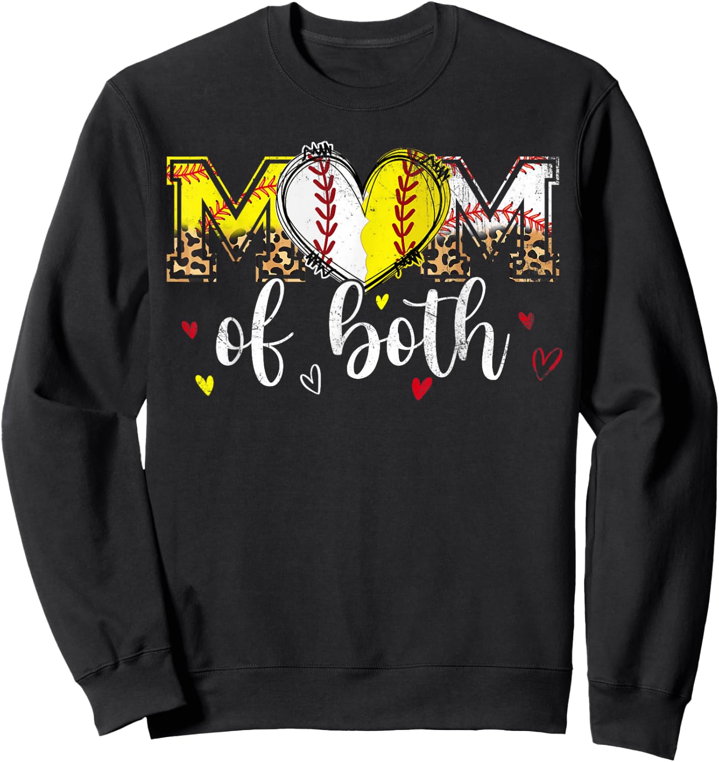 Mom Of Both Baseball Softball Heart Leopard Mothers Day Mama Sweatshirt - Sweatshirt | Black