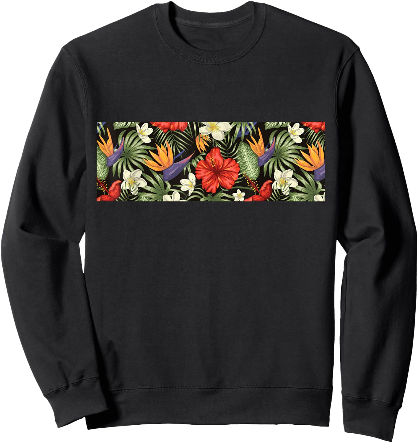 Tropical Flower Pattern Hibiscus Plumeria Flower Hawaiian Sweatshirt - Sweatshirt | Black