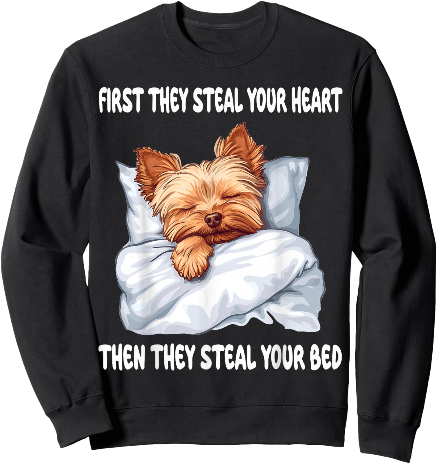 Yorkshire Terrier Yorkie Sleeping Pajamas Nightgown Sweatshirt - Sweatshirt | Black