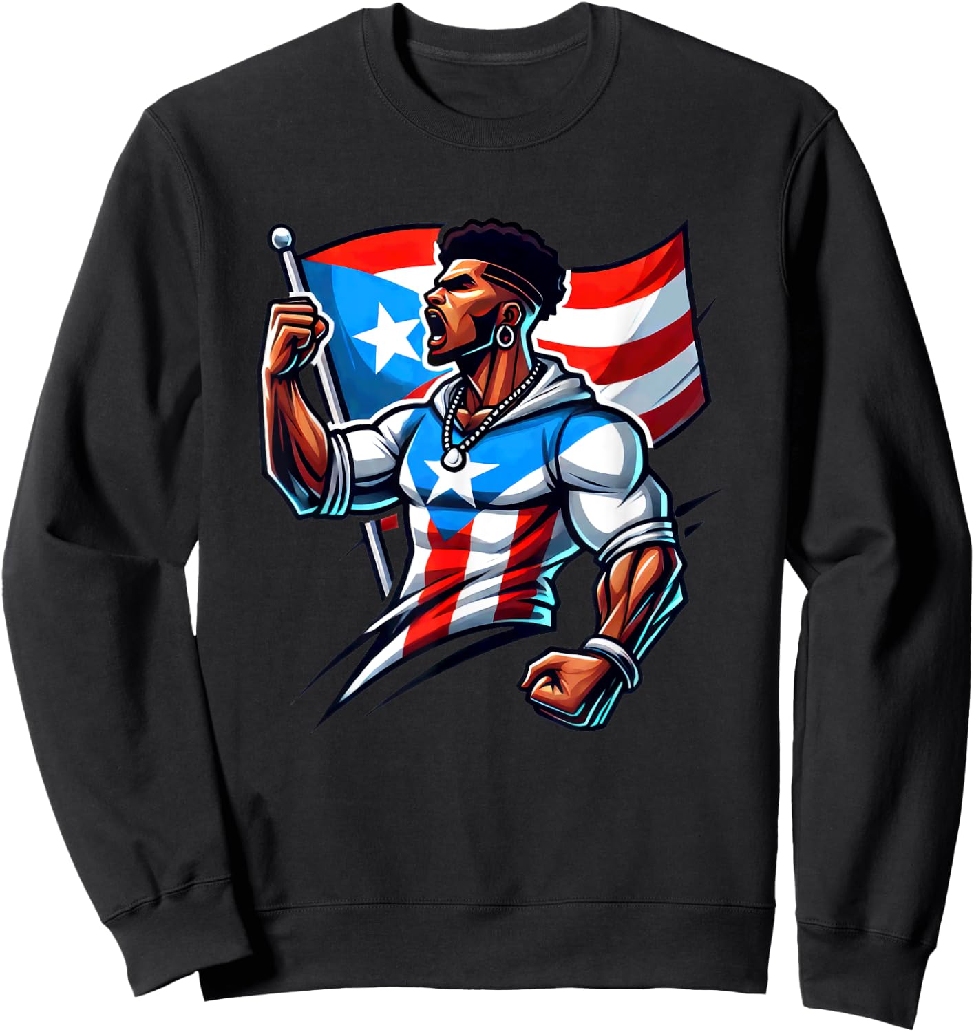 Afro Boricua Protest Fist Puerto Rican Flag Strong Latino Sweatshirt - Sweatshirt | Black