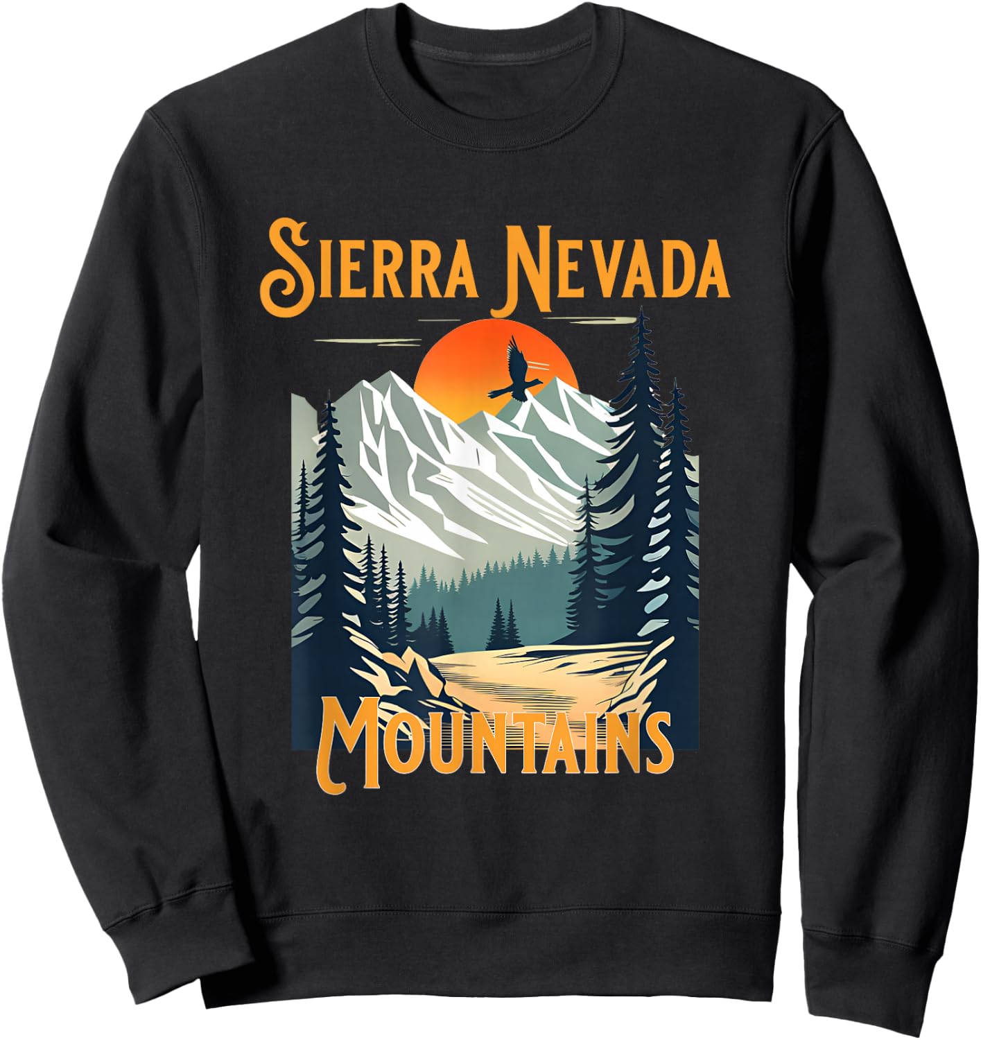 Vintage Sierra Nevada Mountains Souvenir Hiking Sweatshirt - Sweatshirt | Black