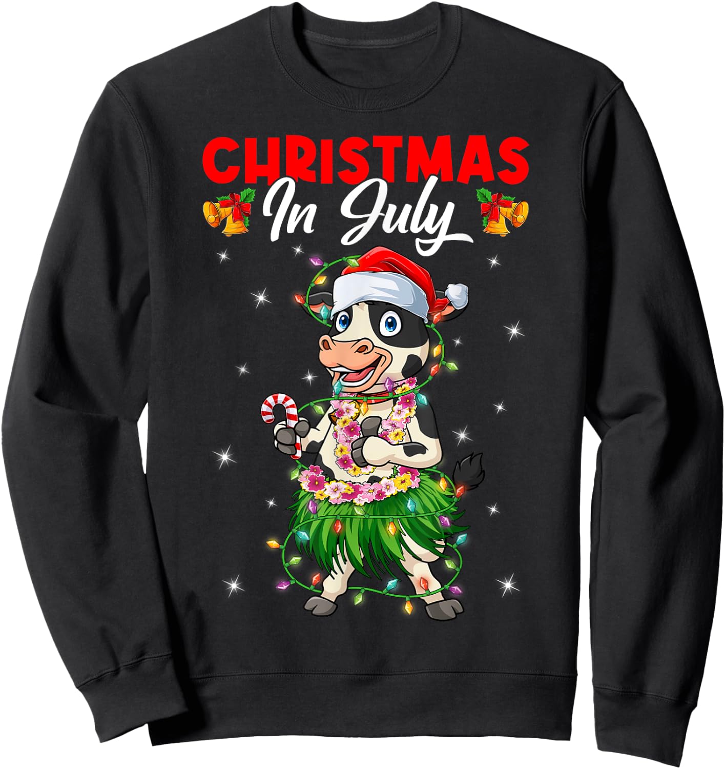 Funny Cow Lovers Hawaiian Christmas In July Summer Vacation Women Kids Sweatshirt - Sweatshirt | Black